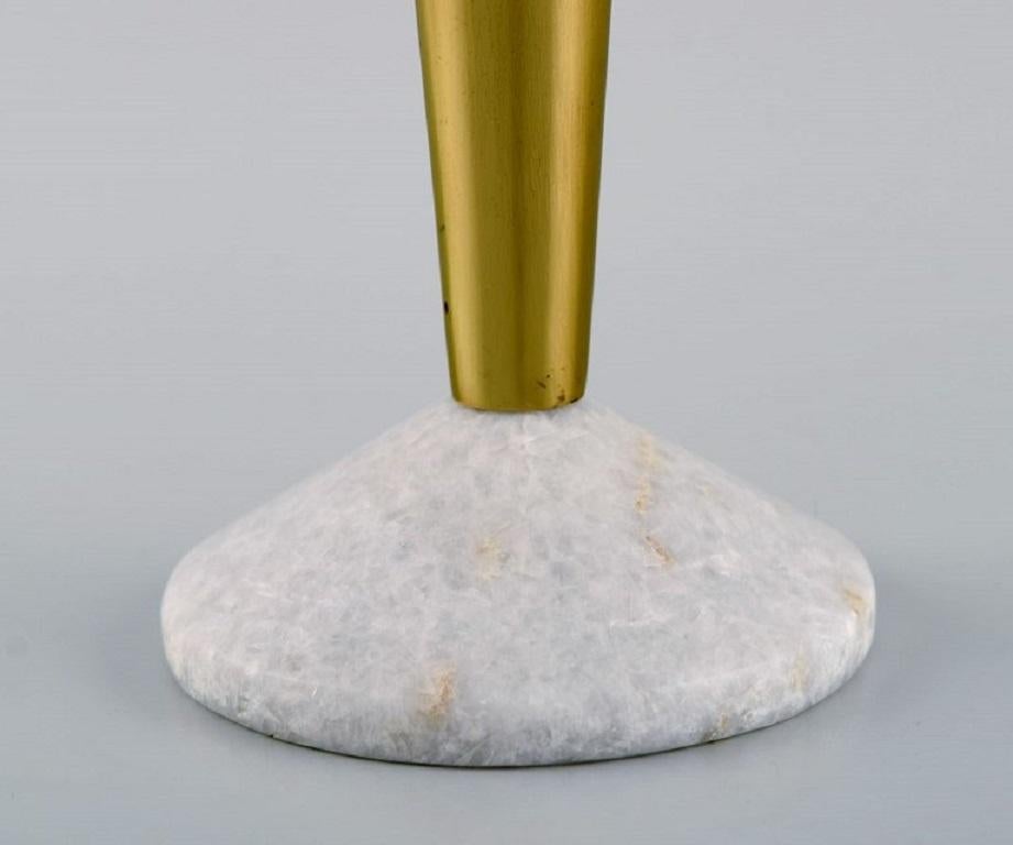 Tom Dixon, British Designer, a Pair of Candlesticks in Brass and Marble For Sale 1