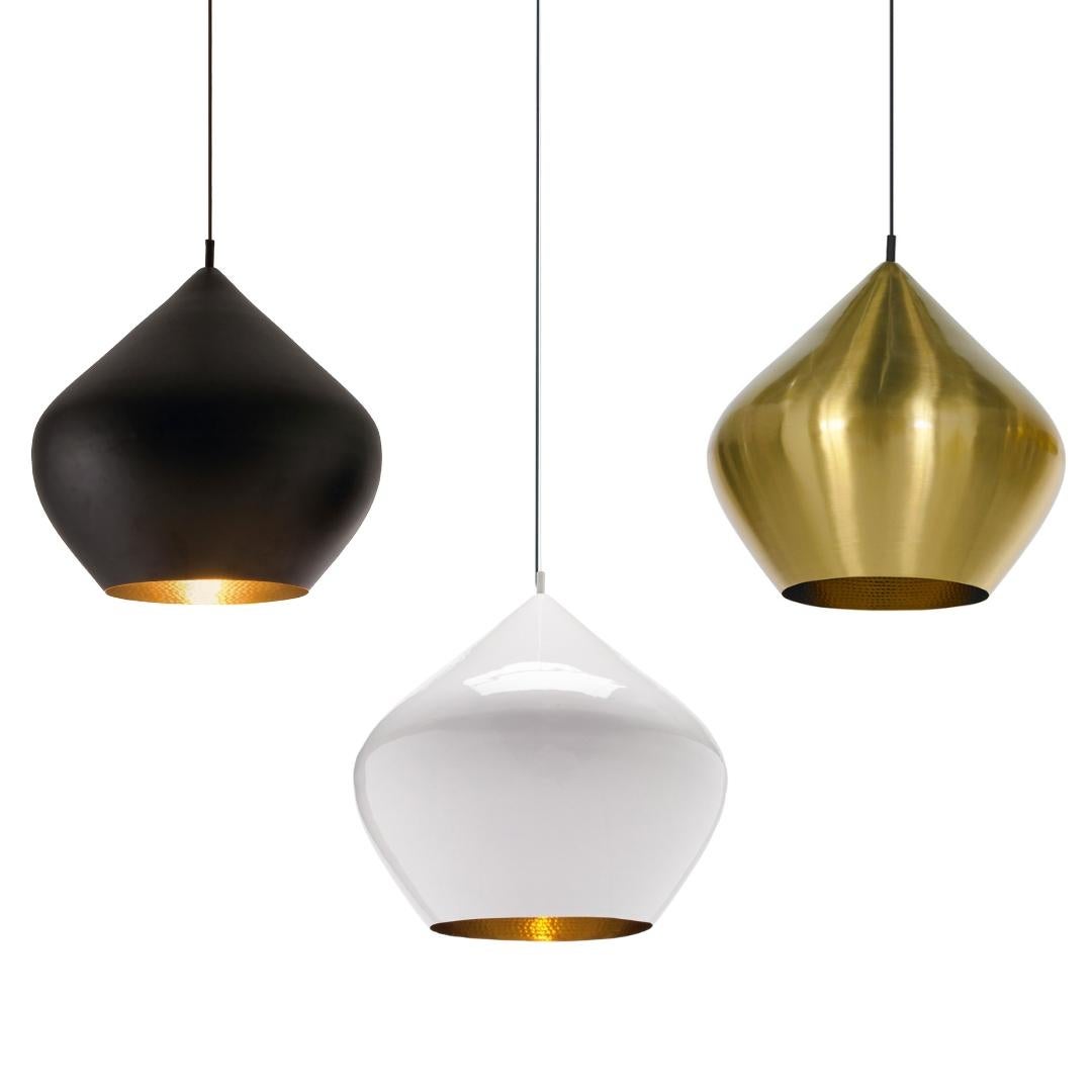 Pressed Tom Dixon 'Beat Stout' Black Metal and Brass Pendant For Sale