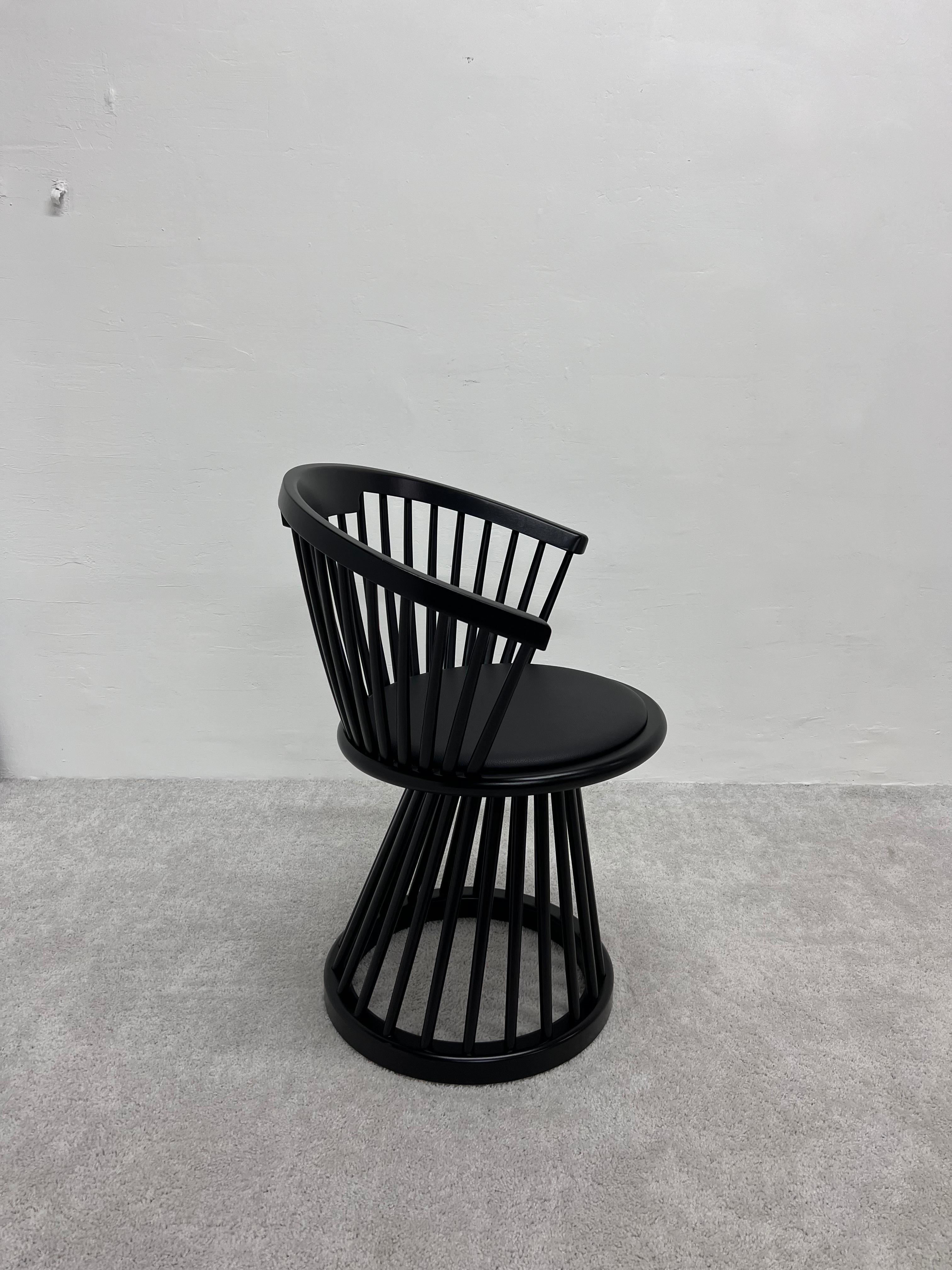 Lithuanian Tom Dixon Black Fan Dining Chair with Leather Seat Pad For Sale