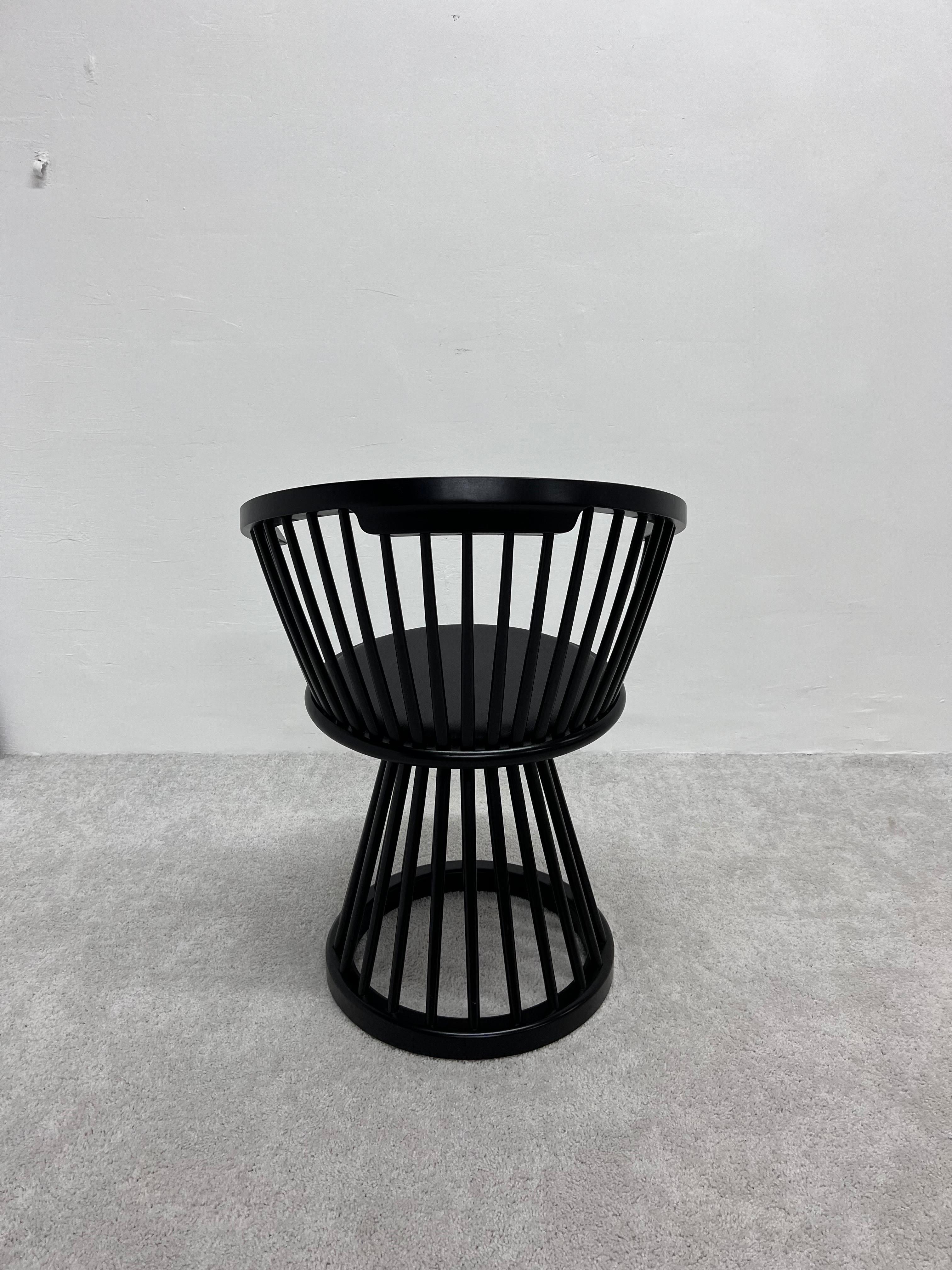 Tom Dixon Black Fan Dining Chair with Leather Seat Pad In Good Condition For Sale In Miami, FL