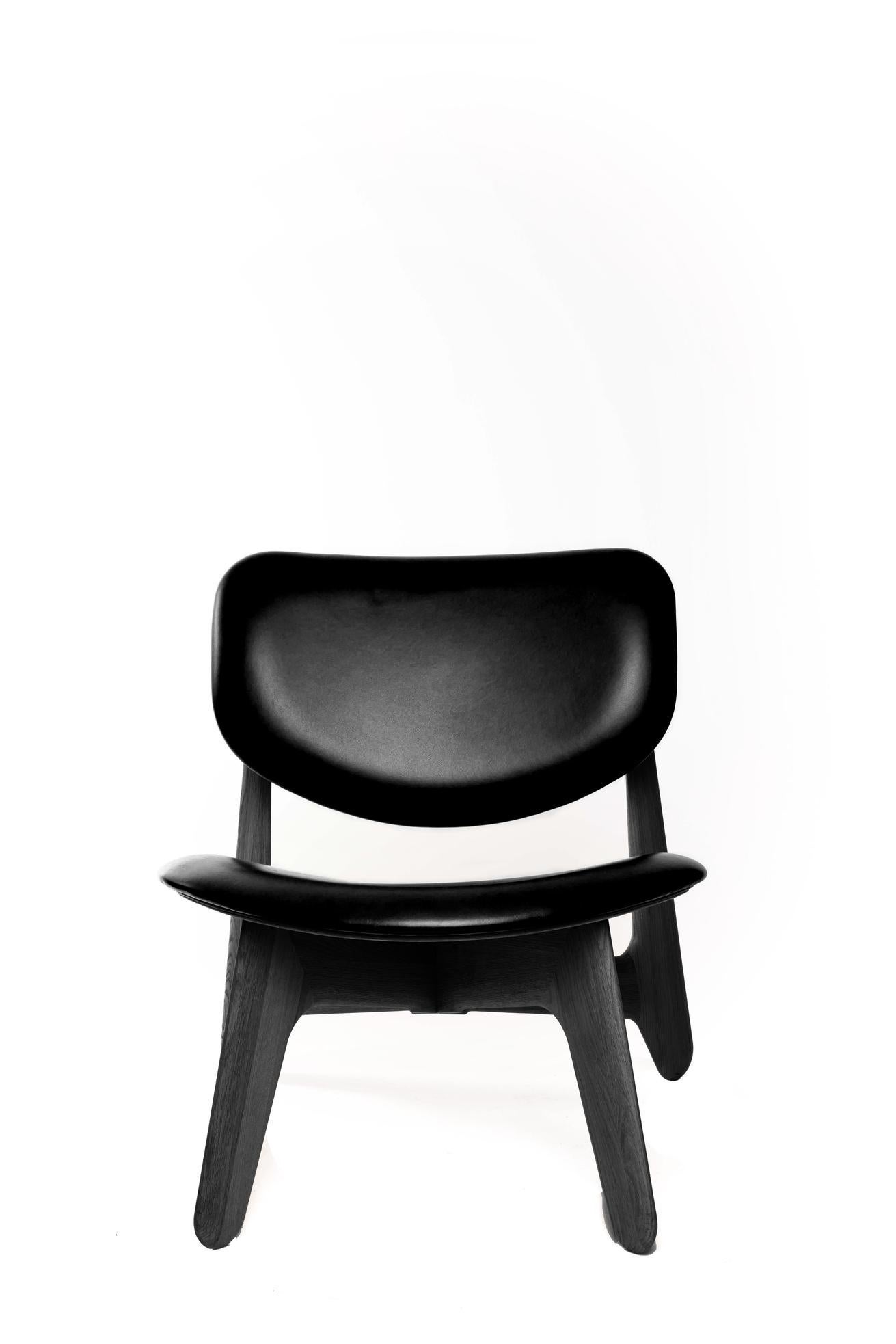Brushed Tom Dixon Black Stained Oak and Black Leather 'Slab' Lounge Chair For Sale