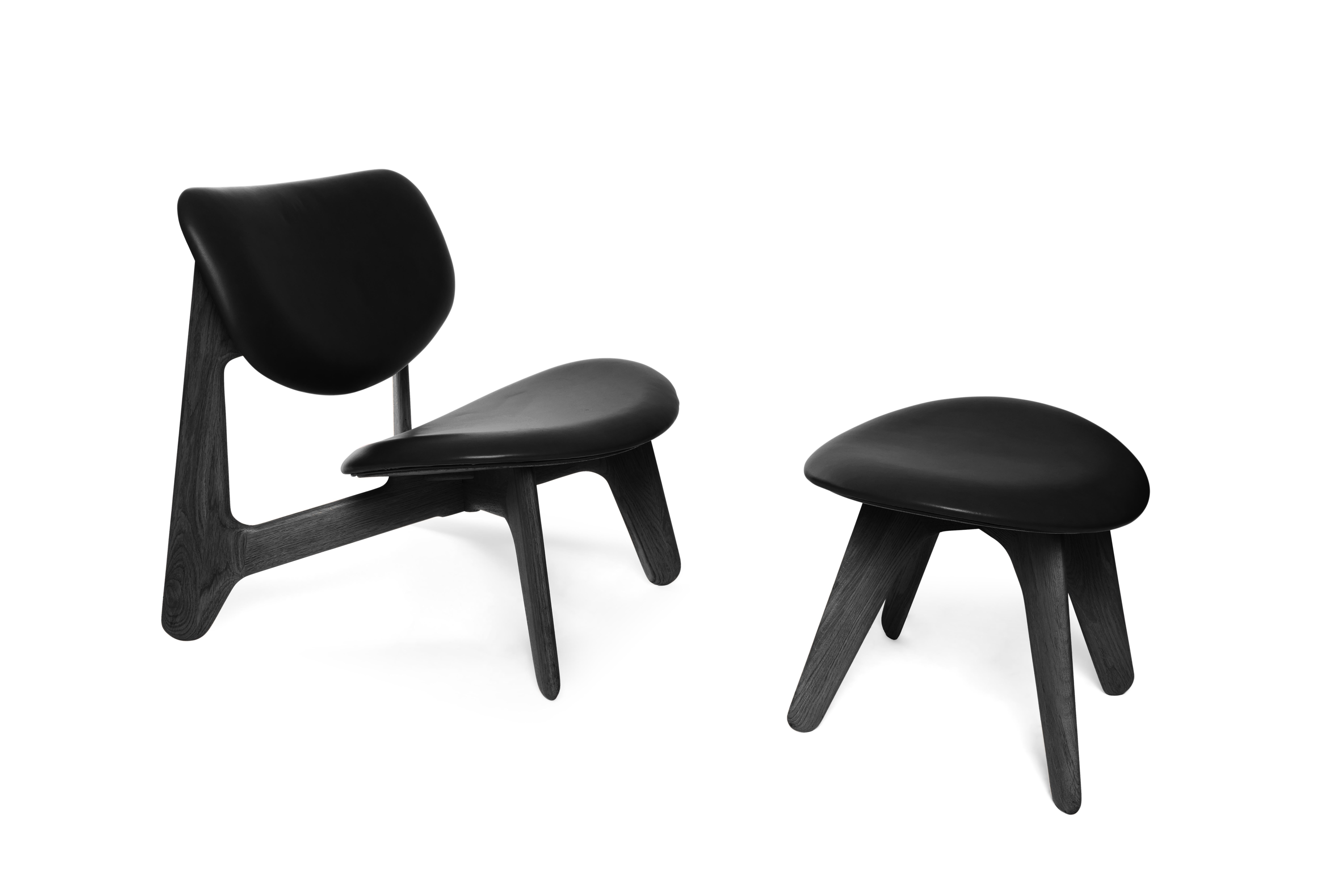 Tom Dixon Black Stained Oak and Black Leather 'Slab' Lounge Chair In New Condition For Sale In Glendale, CA