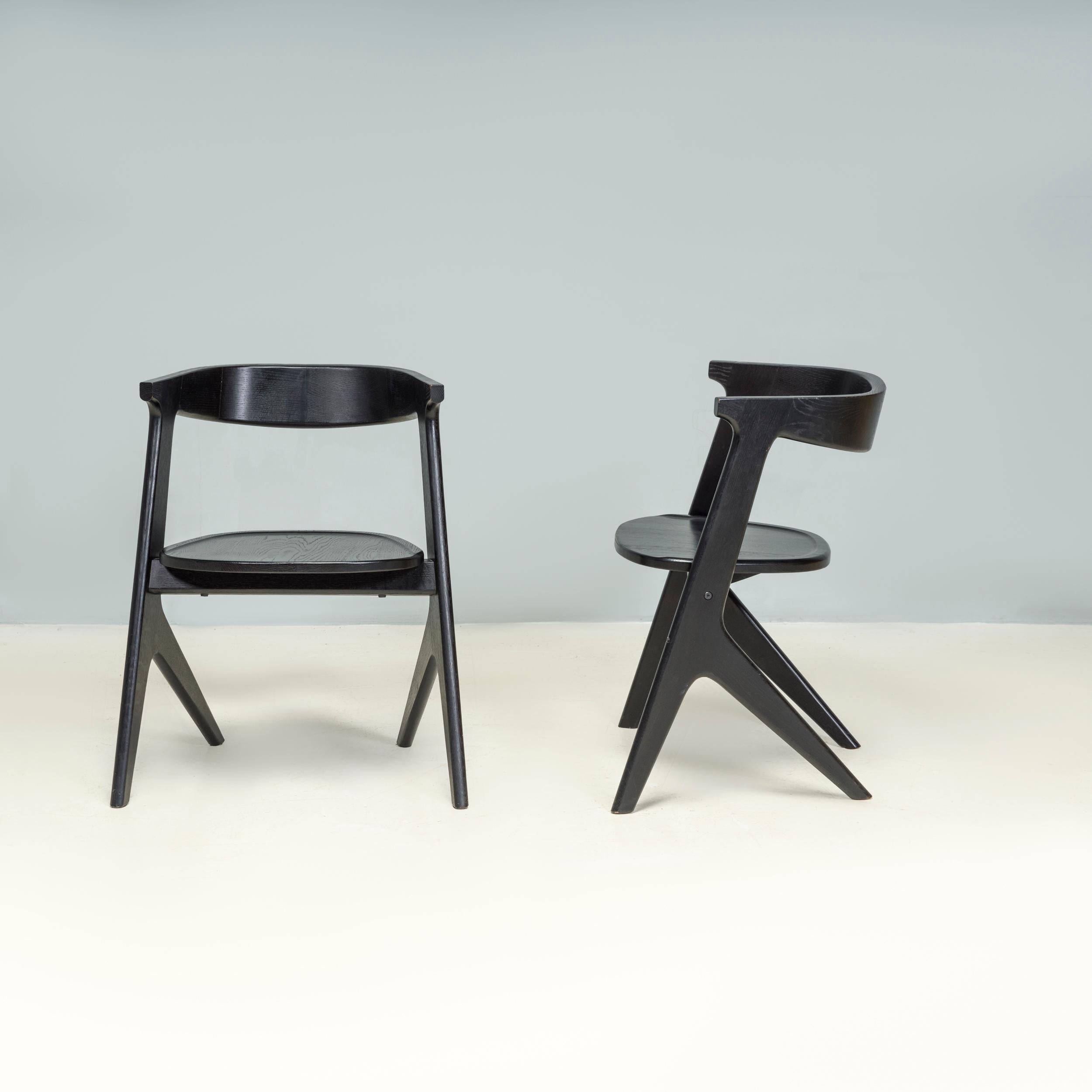 Lithuanian Tom Dixon Black Wood Slab Dining Chairs, Set of 2