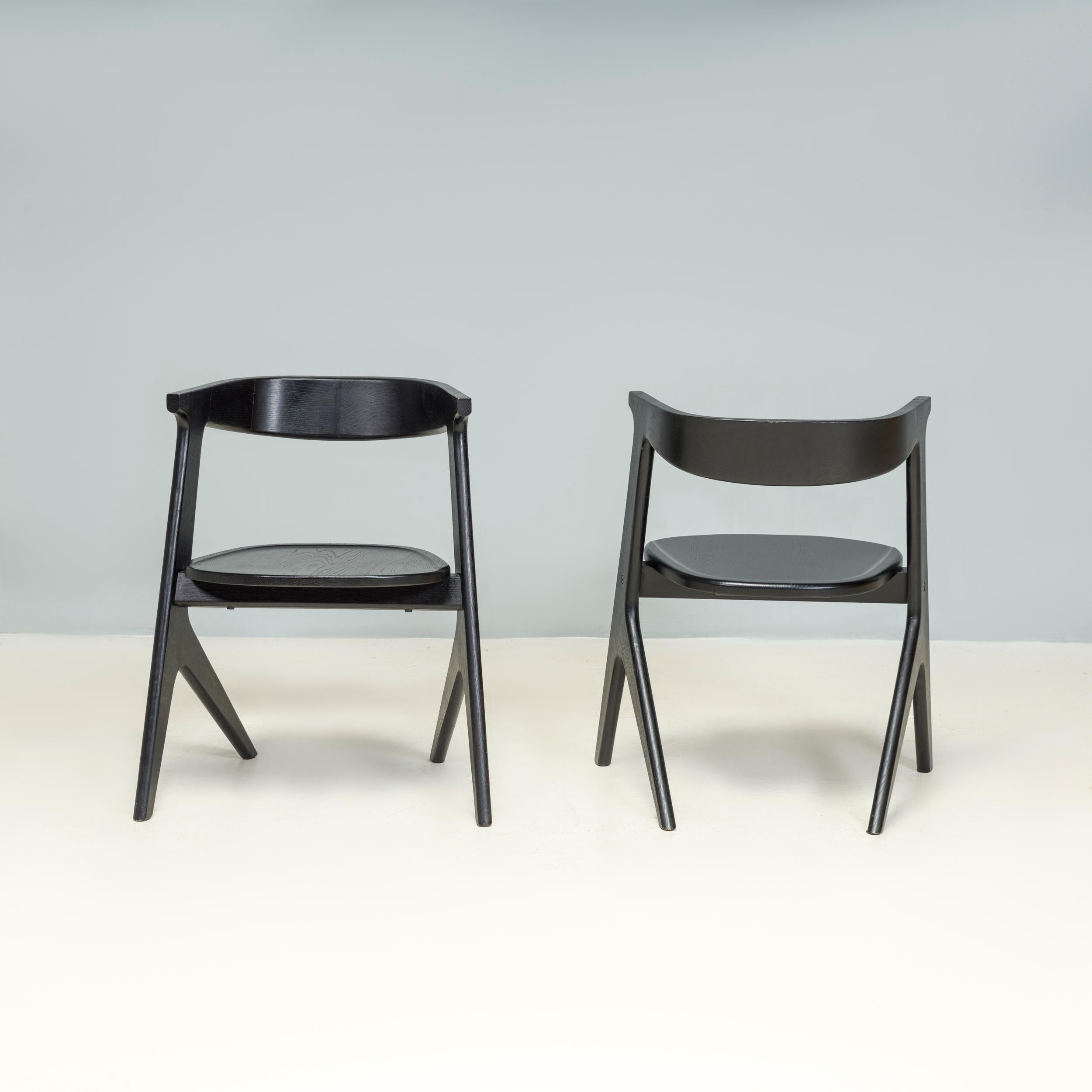 Tom Dixon Black Wood Slab Dining Chairs, Set of 2 In Good Condition In Basildon, London