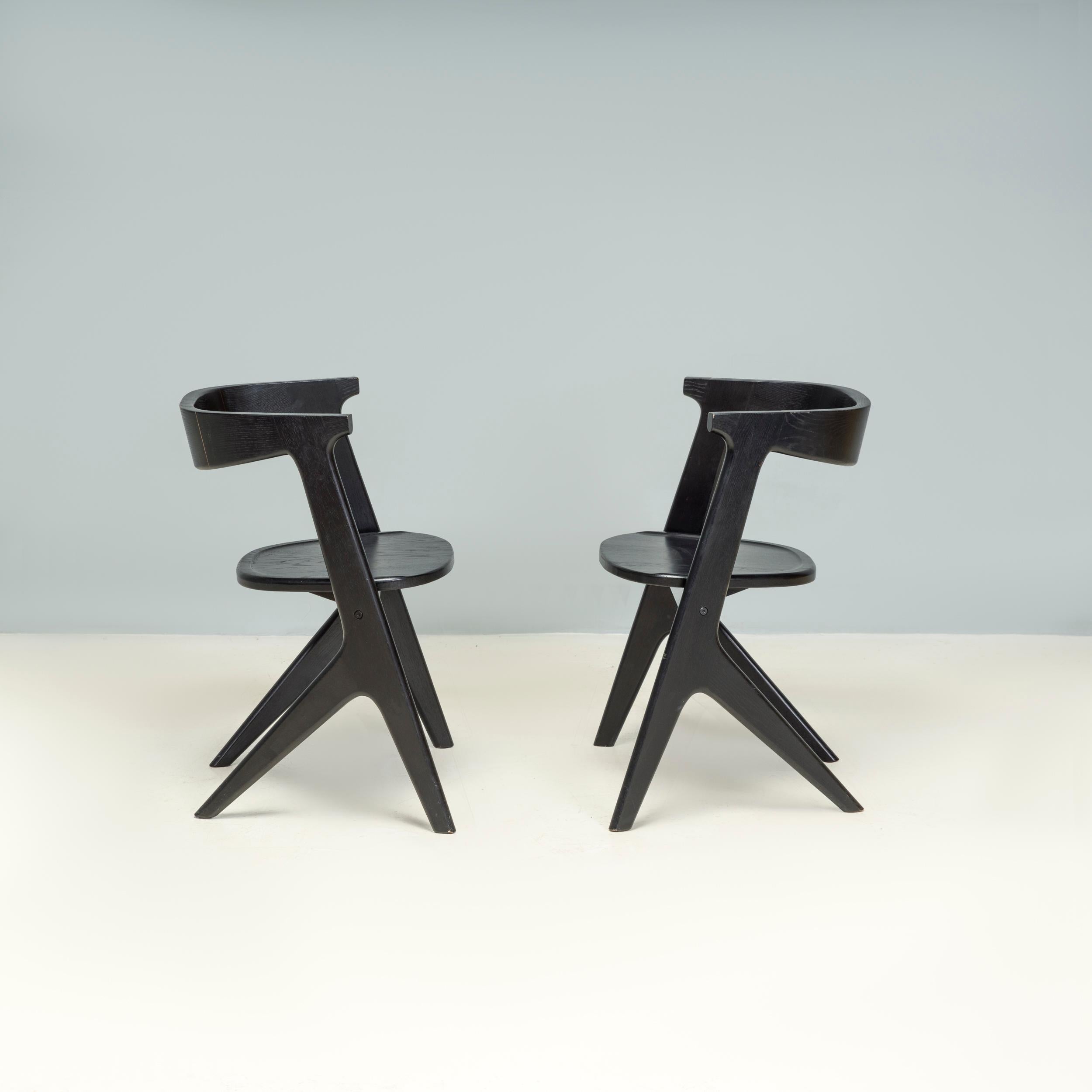 Contemporary Tom Dixon Black Wood Slab Dining Chairs, Set of 2