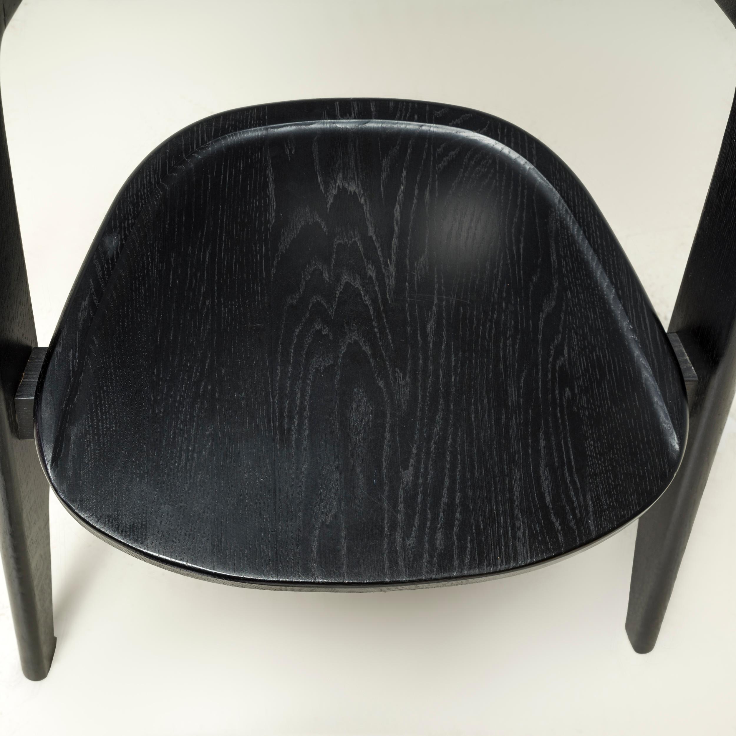 Oak Tom Dixon Black Wood Slab Dining Chairs, Set of 2