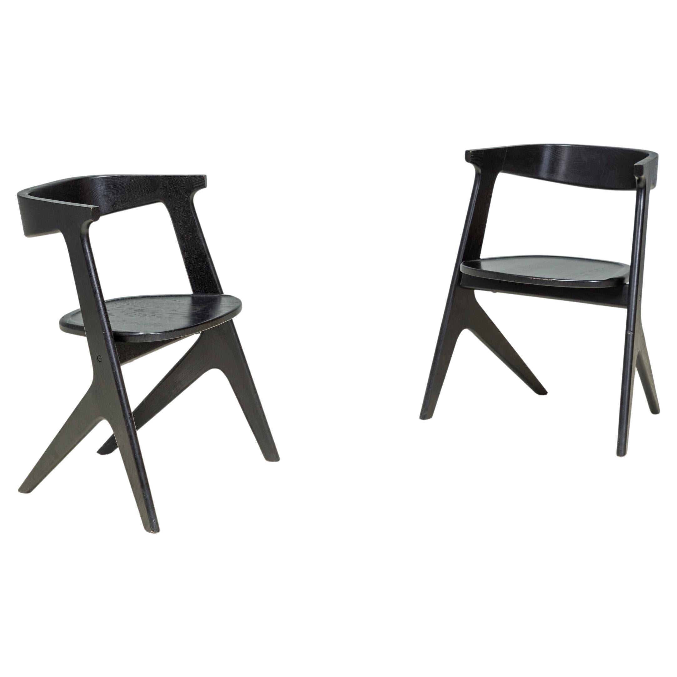 Tom Dixon Black Wood Slab Dining Chairs, Set of 2