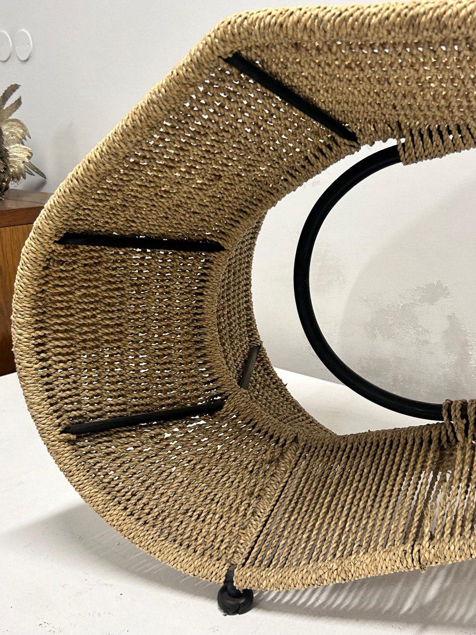 Post-Modern Tom Dixon Bolide Iron Woven Seagrass Rocking Chaise For Sale