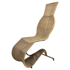 Vintage  Tom Dixon Bolide Iron Woven Seagrass Rocking Chaise 