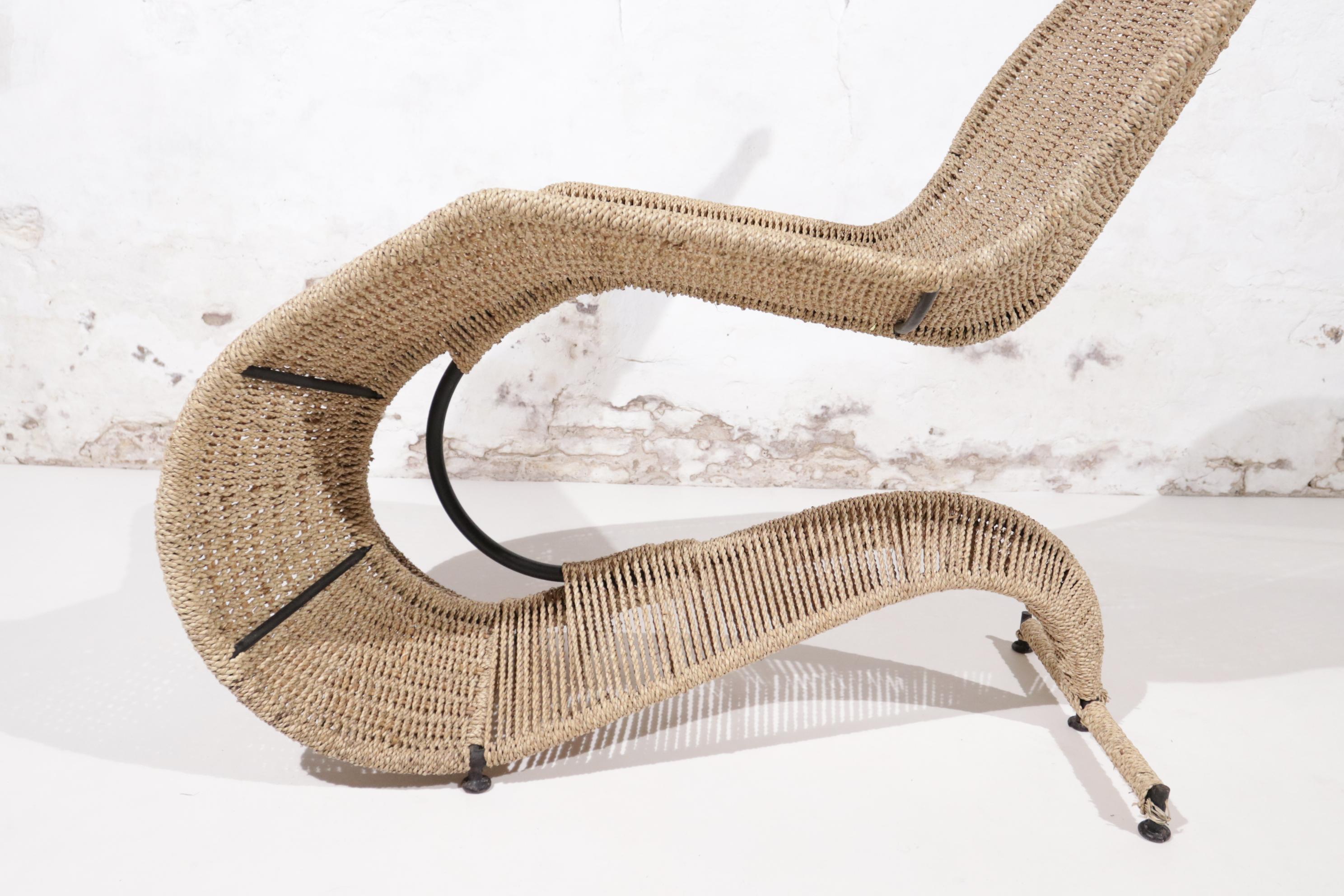 Tom Dixon Bolide Iron Woven Seagrass Rocking Chaise London 1991 For Sale 6