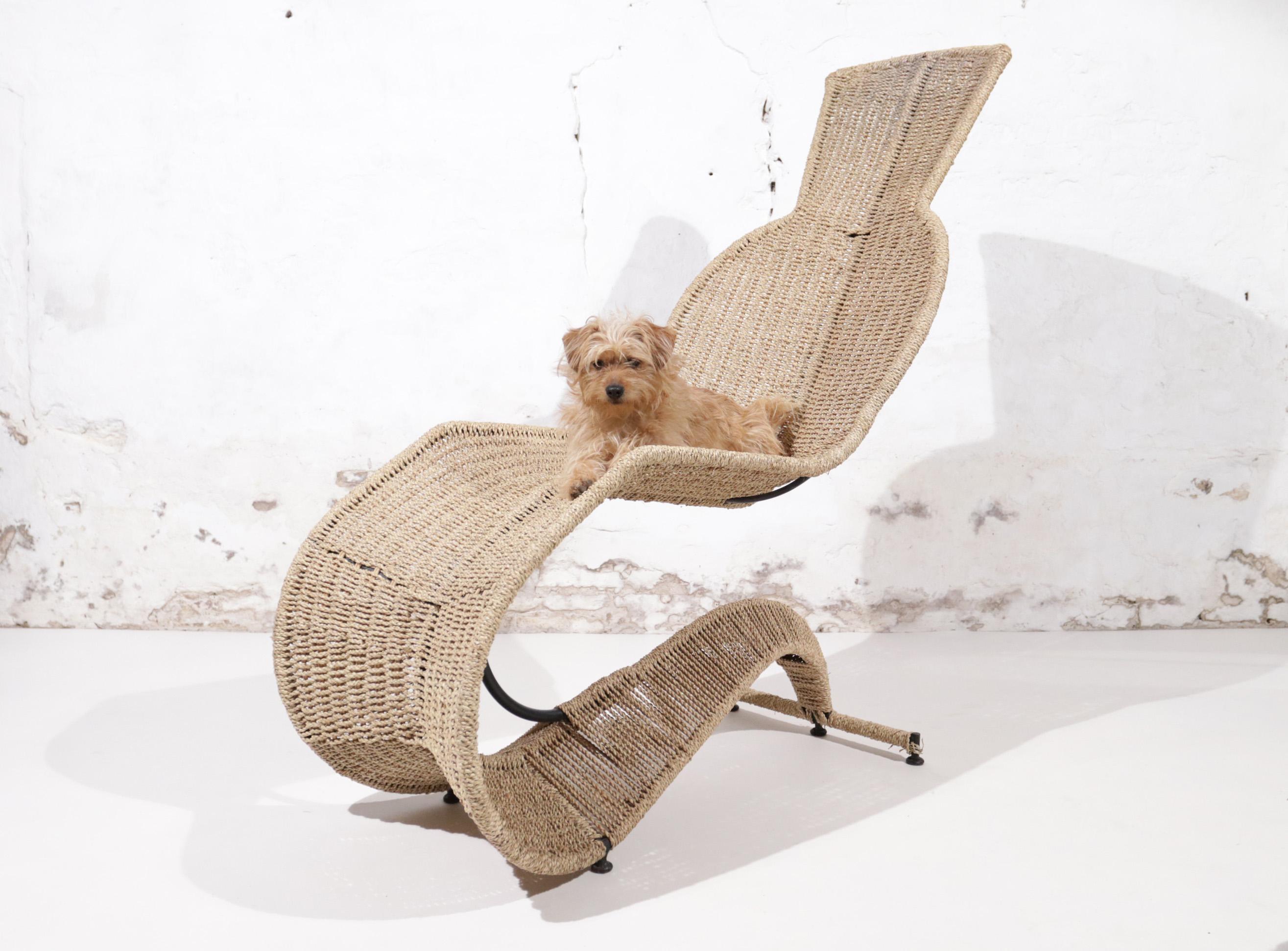 Tom Dixon Bolide Iron Woven Seagrass Rocking Chaise London 1991 For Sale 11