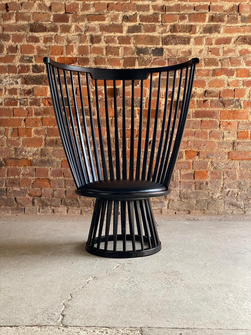 Contemporary Tom Dixon Fan Chair in Black Ash & Leather