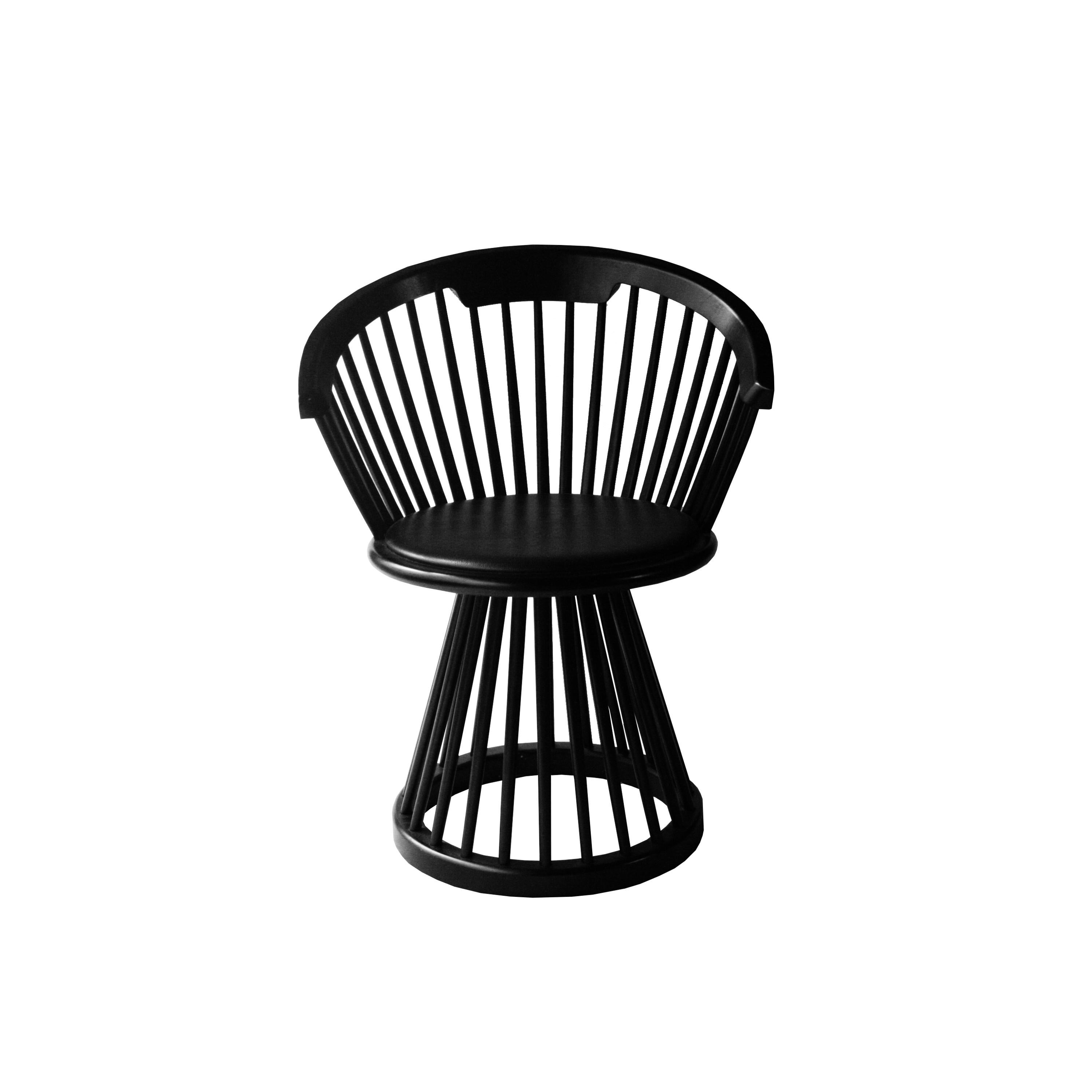 British Tom Dixon ''Fan'' Circular Black Wood English Set of Four Dining Chairs, 2010