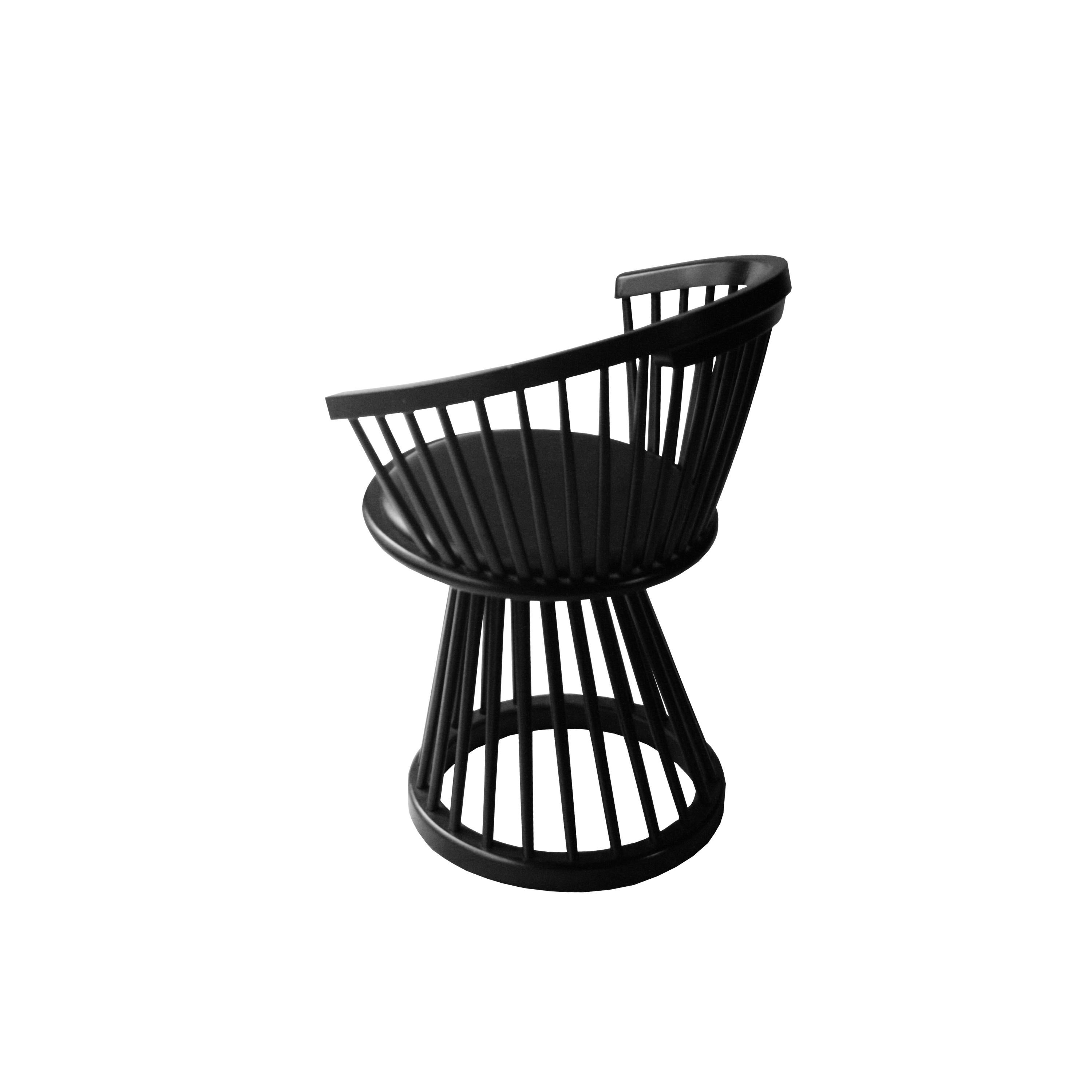 Lacquered Tom Dixon ''Fan'' Circular Black Wood English Set of Four Dining Chairs, 2010