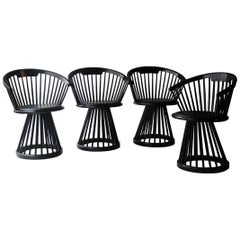 Tom Dixon ''Fan'' Circular Black Wood English Set of Four Dining Chairs, 2010