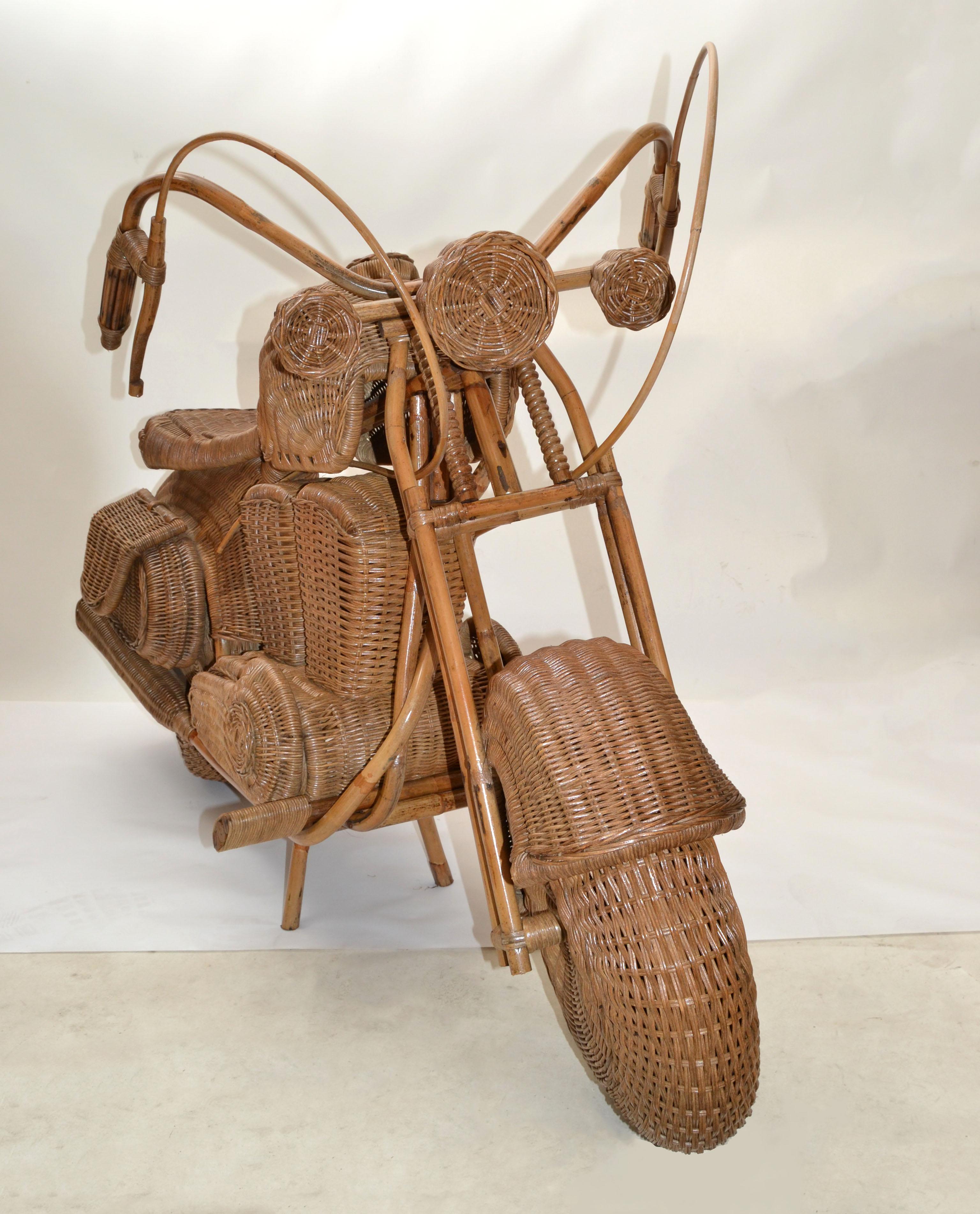 Mid-Century Modern Tom Dixon For Habitat Stores Wicker Life-size Harley Davidson Sculpture For Sale