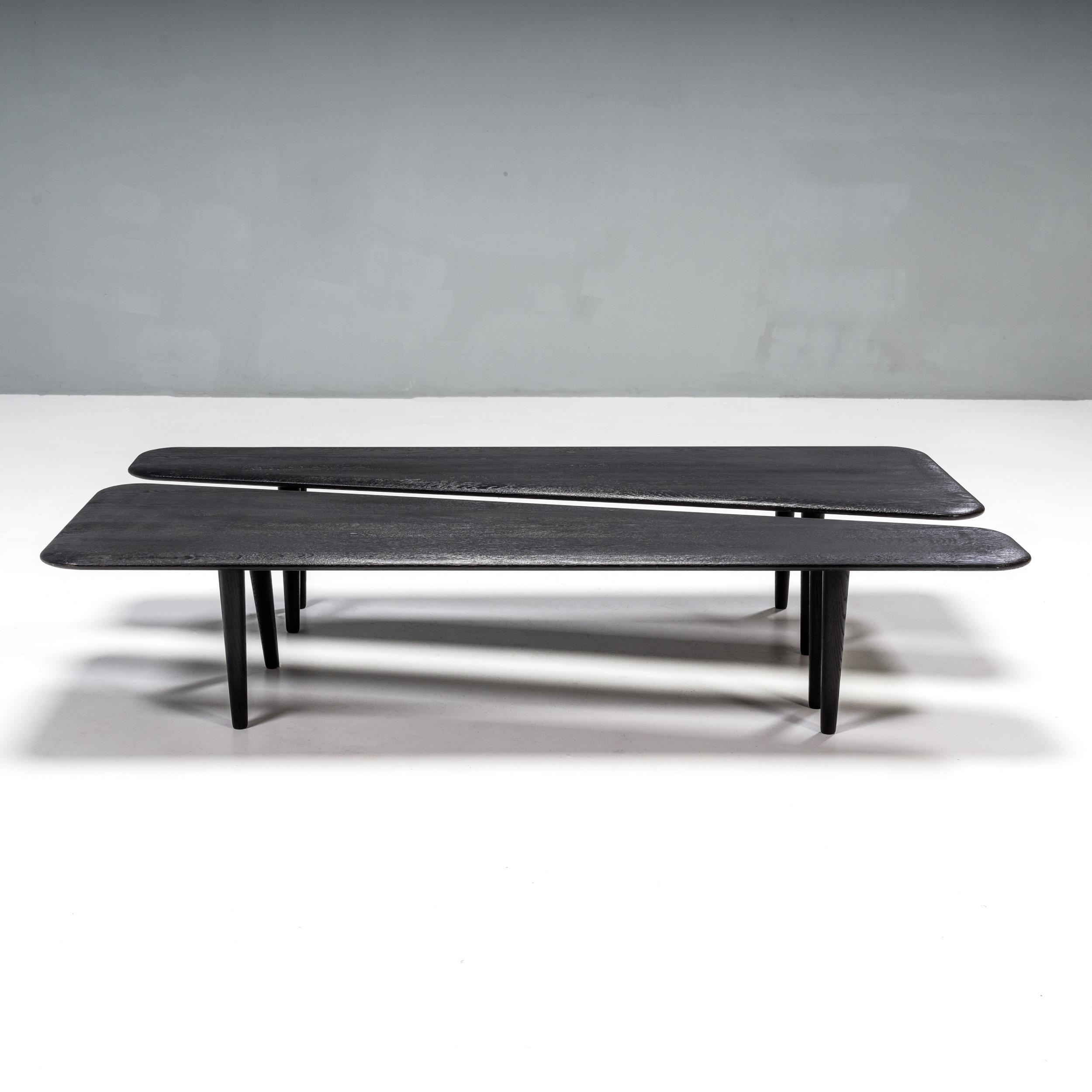 Modern Tom Dixon Low Dark Oak Slab Side Tables, Set of 2