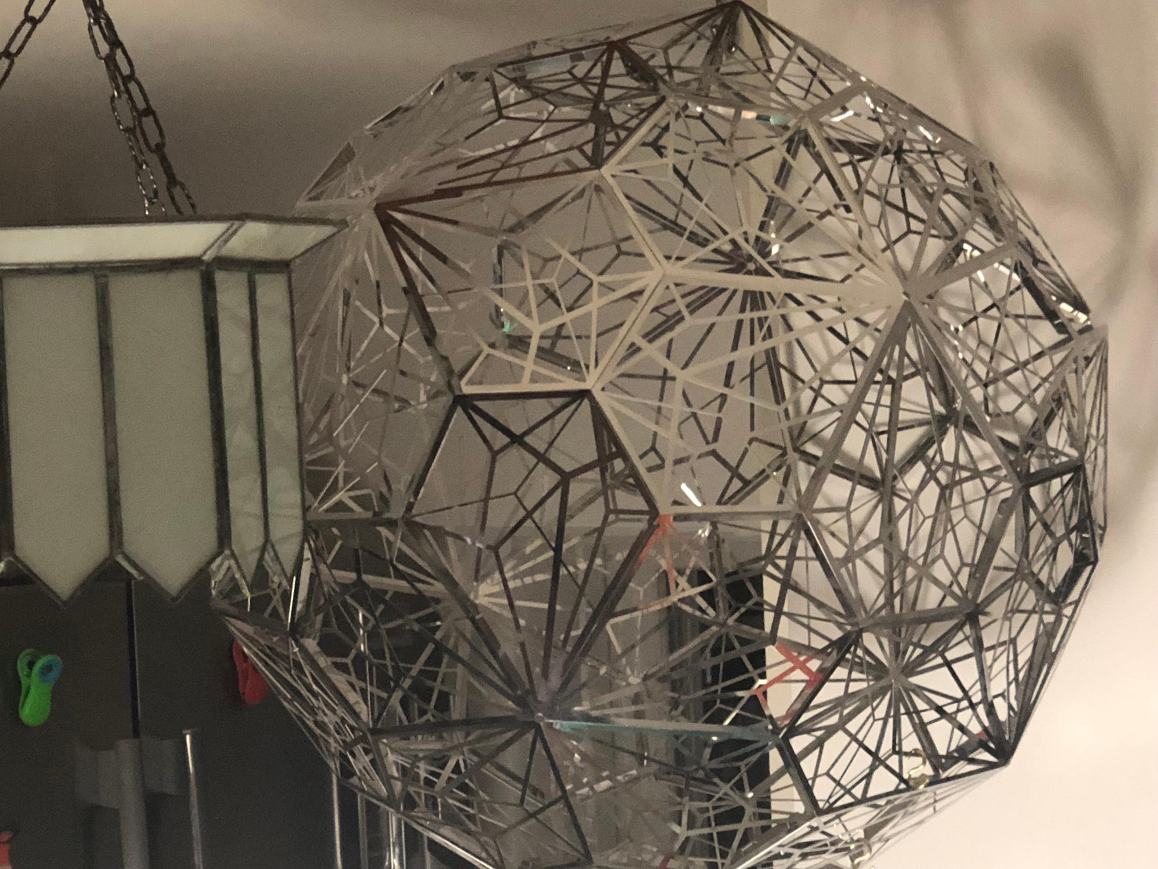 Tom Dixon Minimal Steel Etch Web Spherical Pendant, Industrial Contemporary In Good Condition In Brooklyn, NY