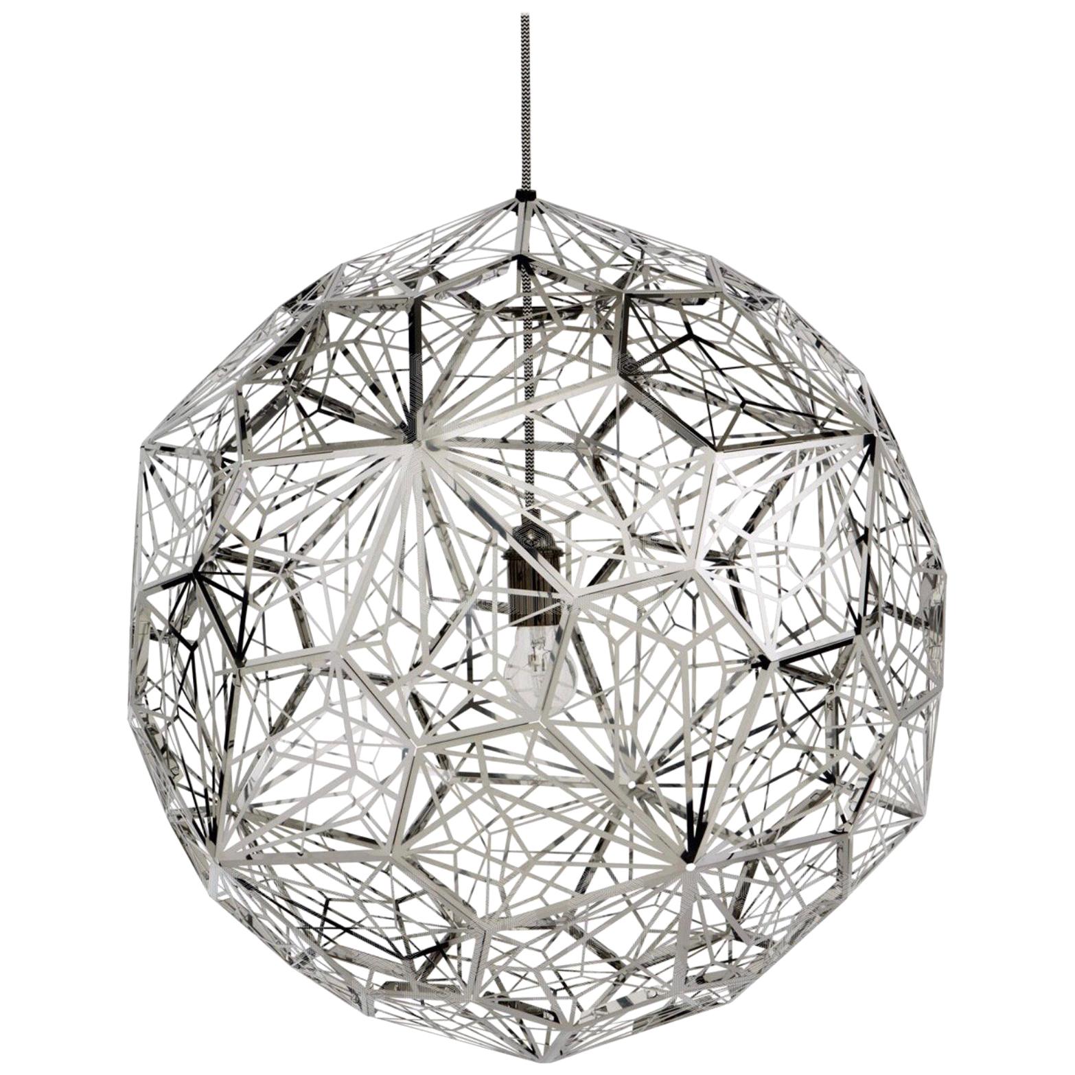 Tom Dixon Minimal Steel Etch Web Spherical Pendant, Industrial Contemporary