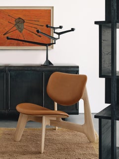 Silla de salón "Slab" Tom Dixon de madera de roble natural y piel coñac