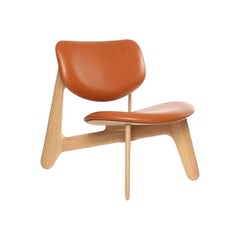 Tom Dixon Natural Oak Wood and Cognac Leather 'Slab' Lounge Chair