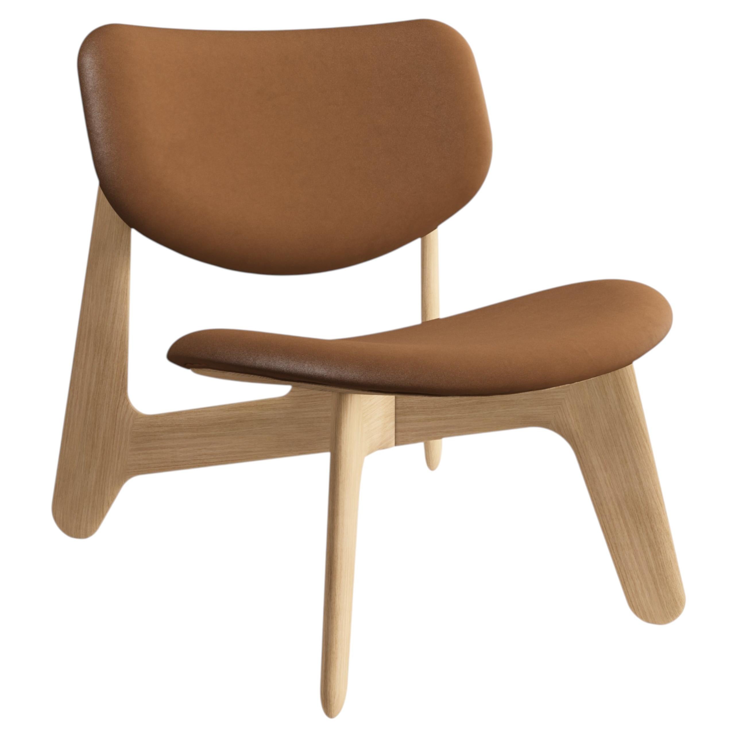 Pre-owned Tom Dixon Natural Oak Wood And Cognac Leather 'slab' Lounge Chair In Brown