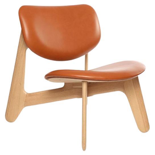 Sedia da salotto 'Slab' di Tom Dixon in legno di Oak Wood naturale e pelle Cognac in vendita