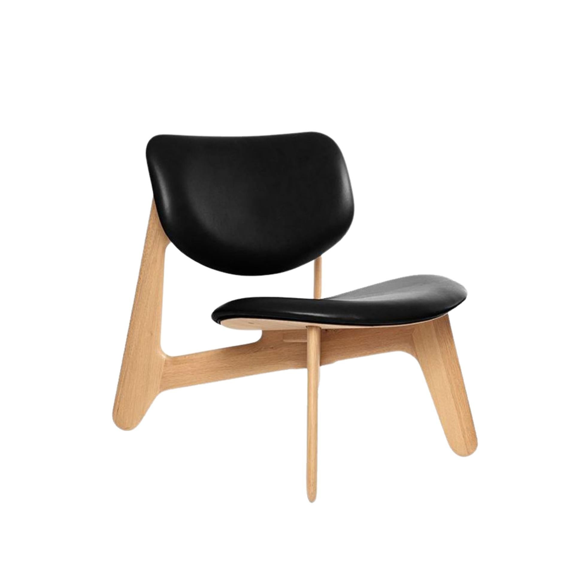 Tom Dixon Natural Oak Wood and Black Leather 'Slab' Lounge Chair For Sale 4