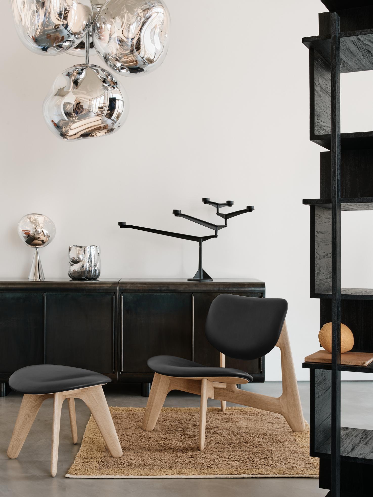 Mid-Century Modern Tom Dixon Natural Oak Wood and Black Leather 'Slab' Lounge Chair For Sale
