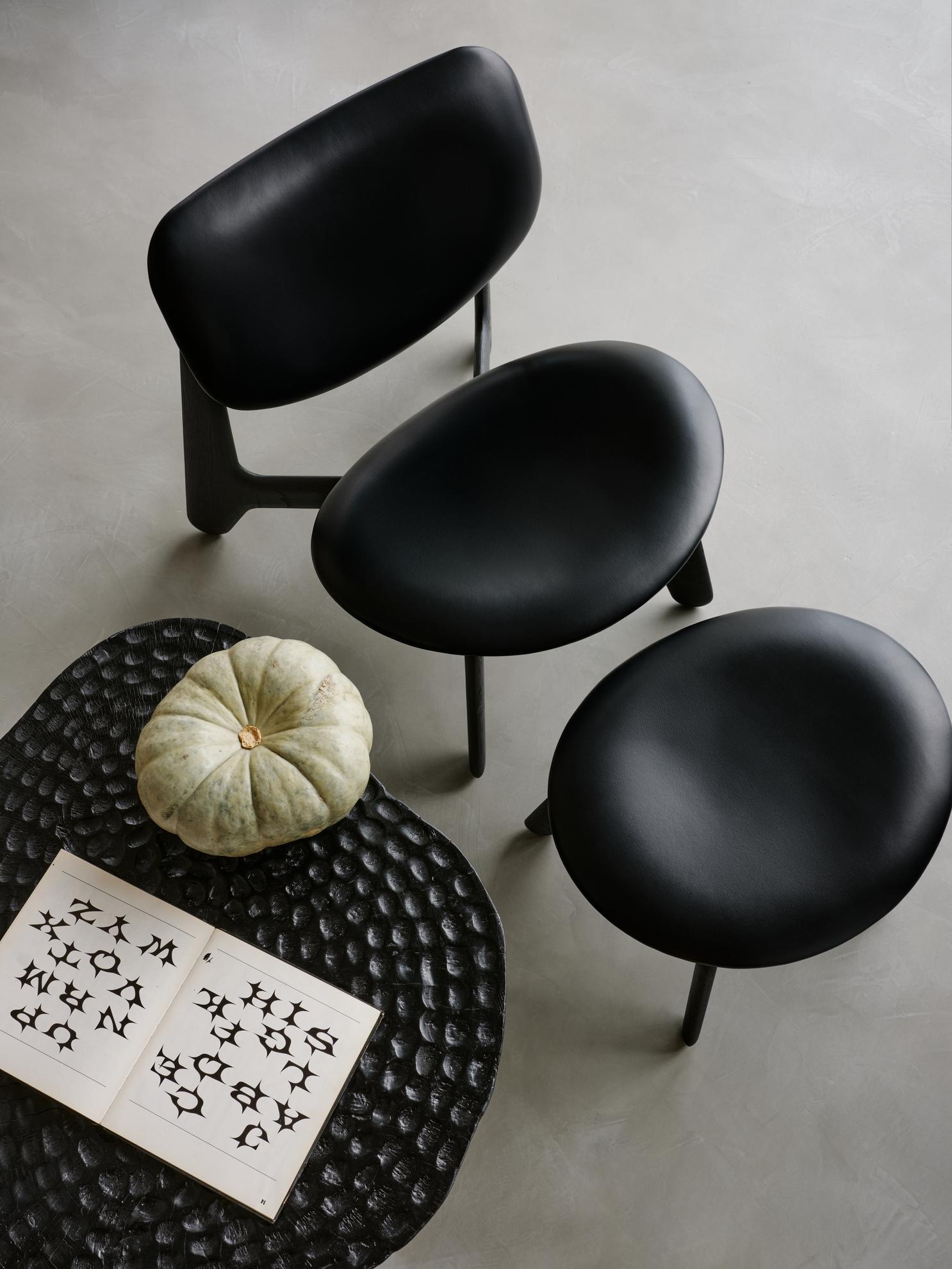 Brushed Tom Dixon Natural Oak Wood and Black Leather 'Slab' Lounge Chair For Sale
