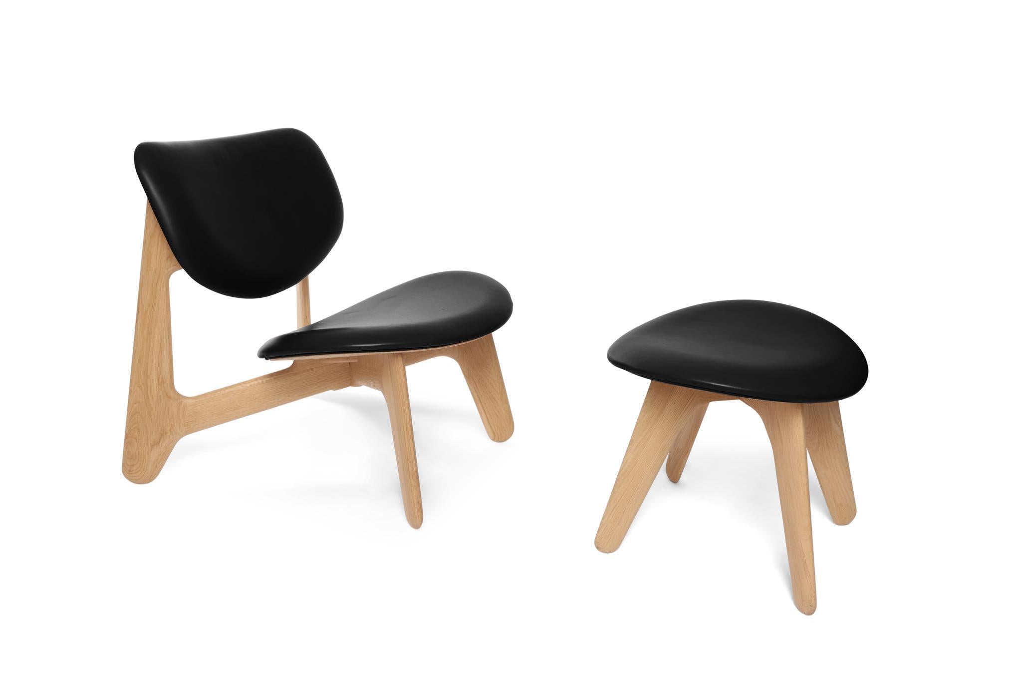 Contemporary Tom Dixon Natural Oak Wood and Black Leather 'Slab' Lounge Chair For Sale