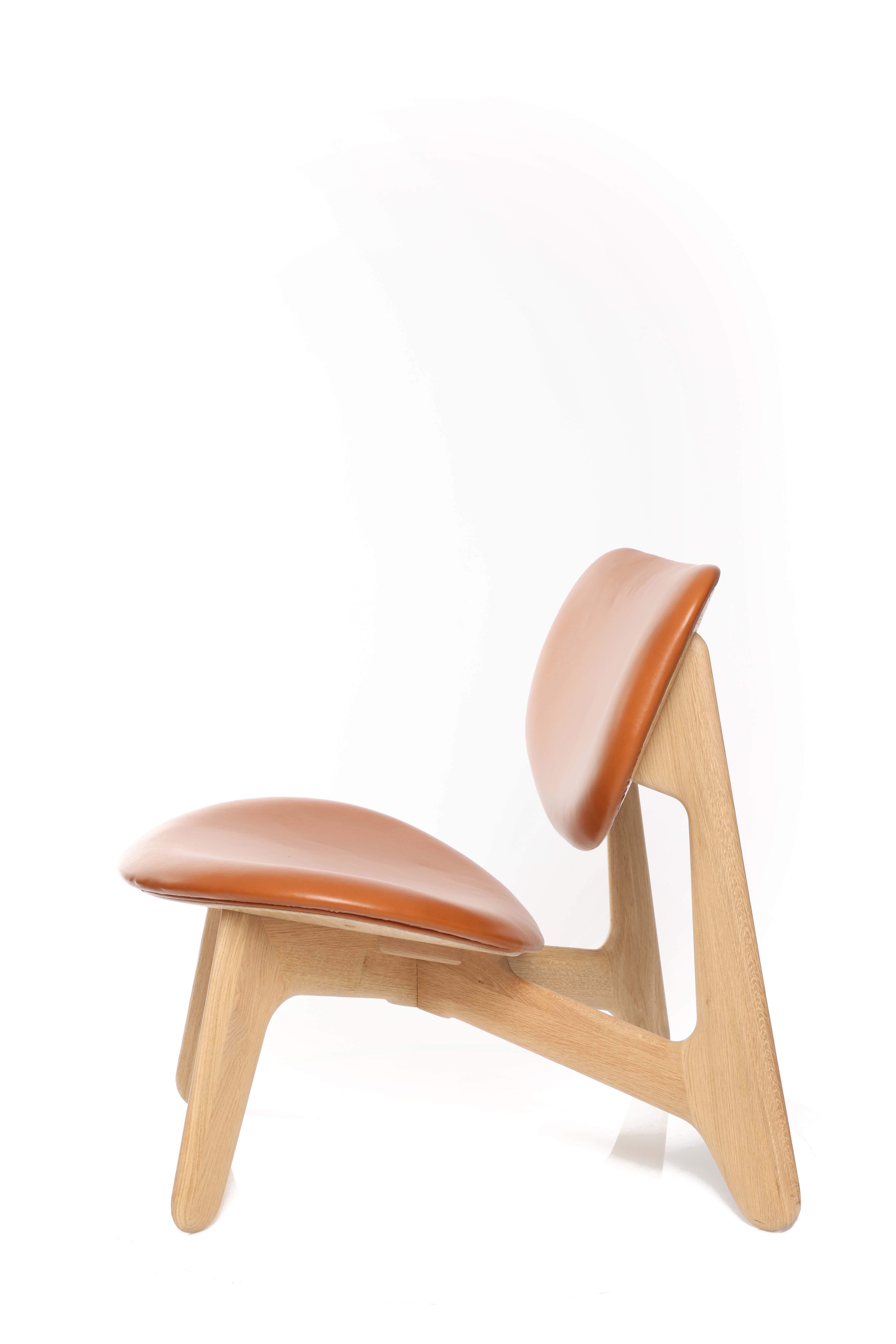 Tom Dixon Natural Oak Wood and Black Leather 'Slab' Lounge Chair For Sale 1