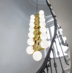 Tom Dixon Plane Brass Drop Chandelier, 4-Layer, White Glass, Geometric Mod Light