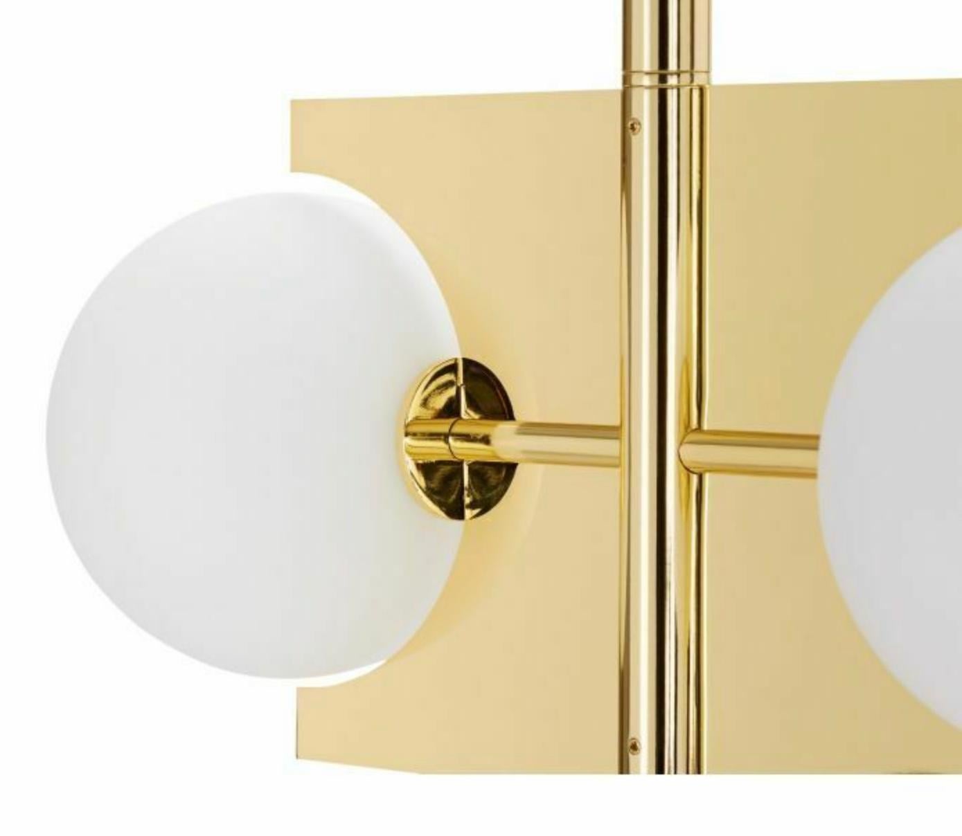Tom Dixon Plane Brass Drop Chandelier, 4-Layer, White Glass, Geometric Mod Light In New Condition In Brooklyn, NY