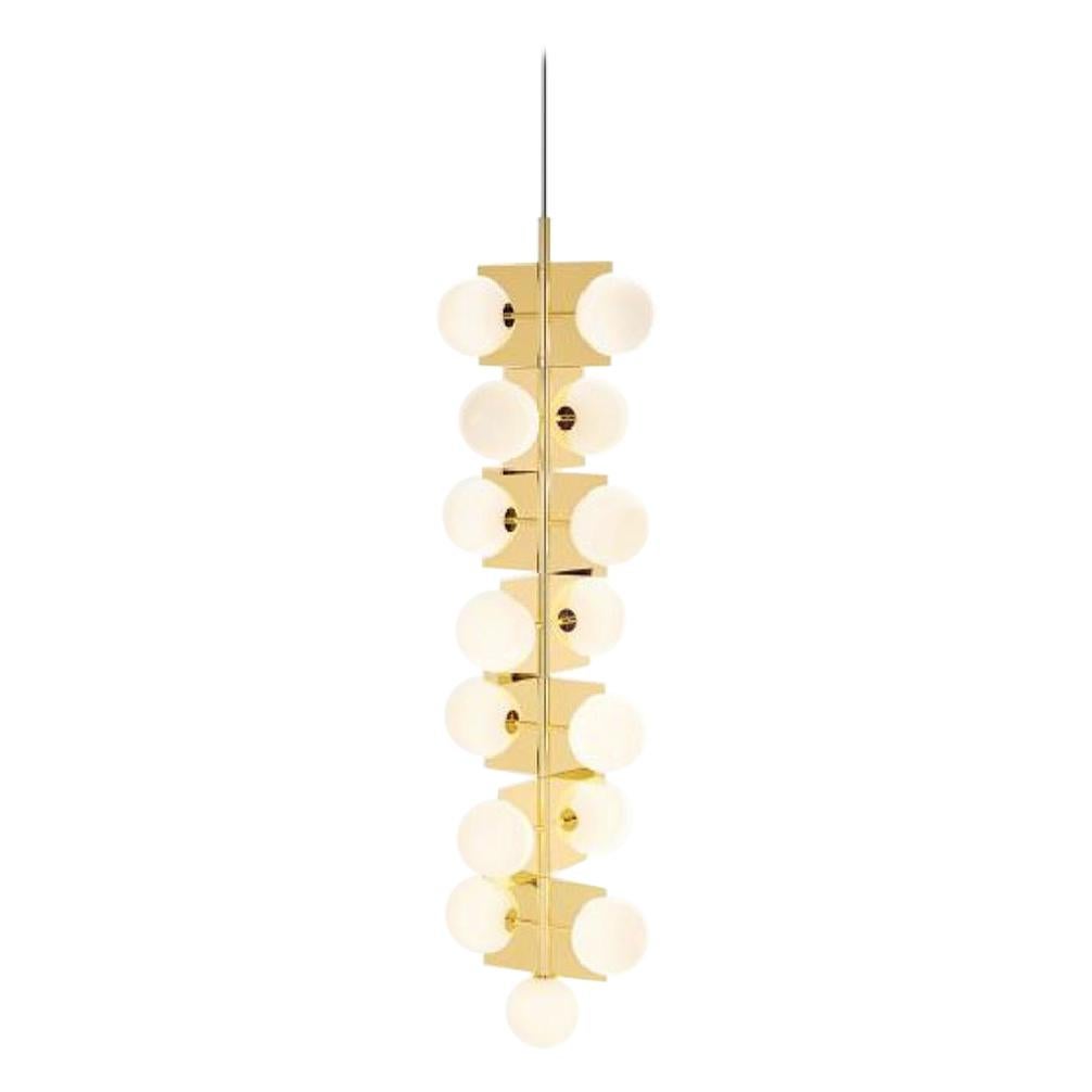 Tom Dixon Plane Brass Drop Chandelier, 4-Layer, White Glass, Geometric Mod Light