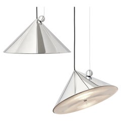 Tom Dixon 'Pose' Polished Silver Conical Adjustable Steel Pendant