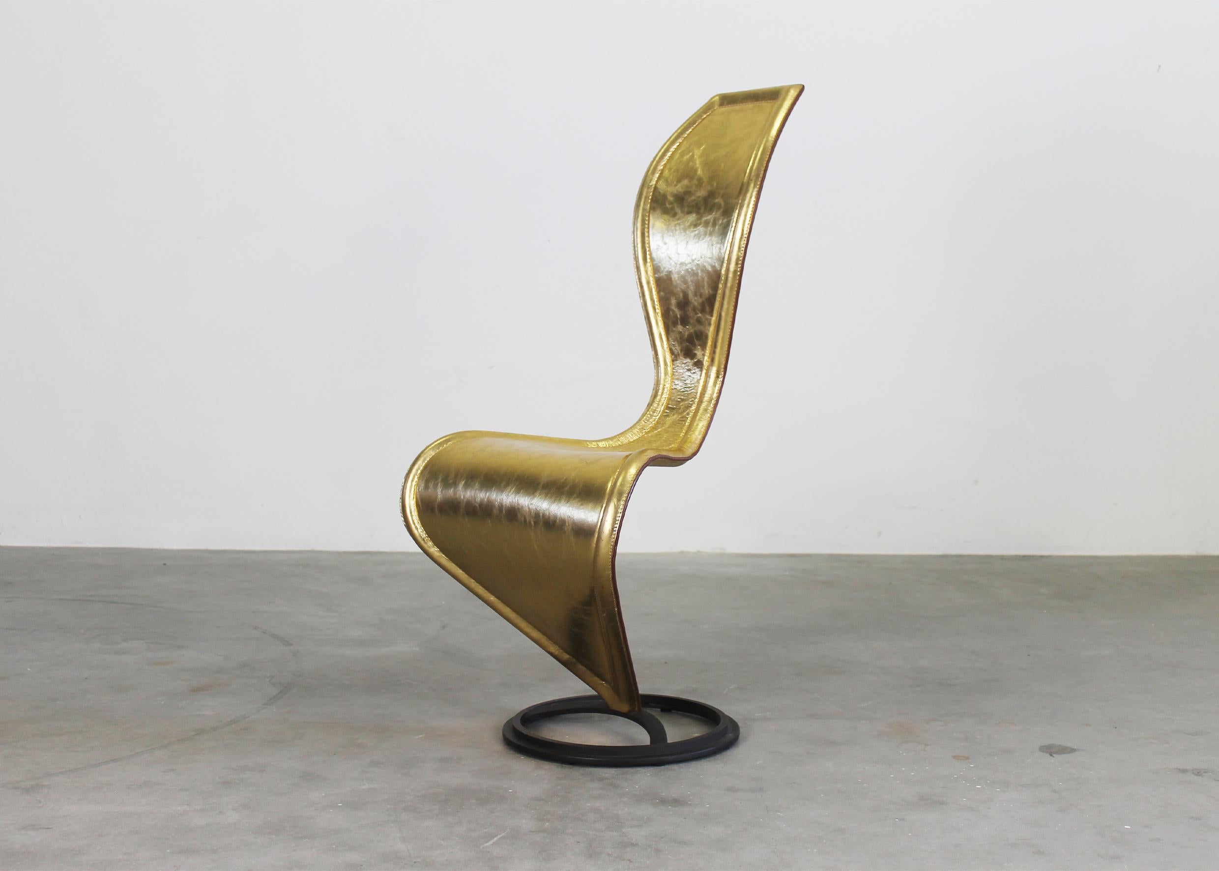 Chaise S de Tom Dixon en cuir doré et structure métallique par Cappellini, années 2000 Bon état - En vente à Montecatini Terme, IT