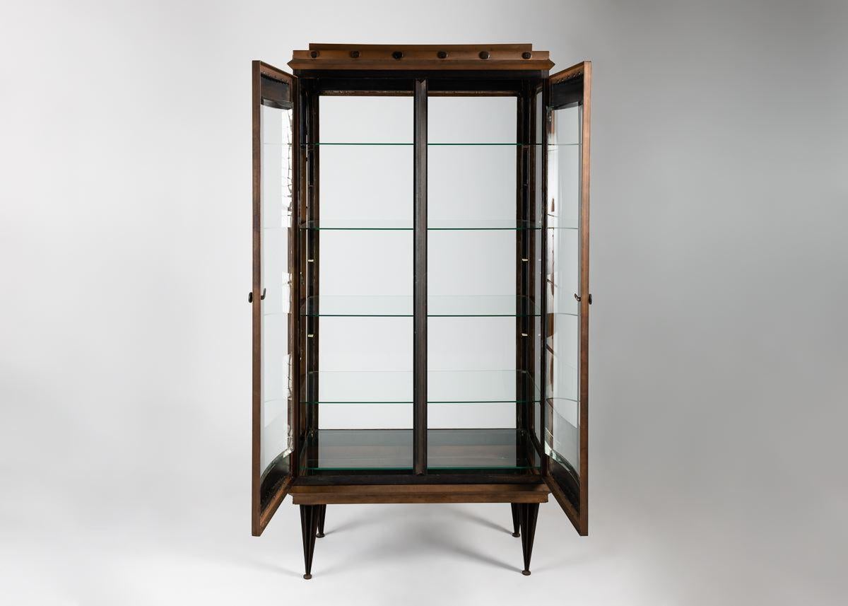 Tom Dixon, Vertical Vitrine Cabinet in Bronze, Glass & Steel, UK, Circa 1995 In Good Condition For Sale In New York, NY