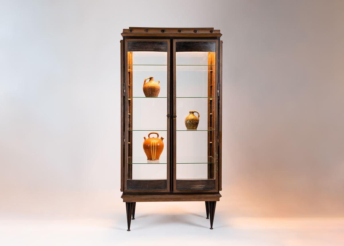 Late 20th Century Tom Dixon, Vertical Vitrine Cabinet in Bronze, Glass & Steel, UK, Circa 1995 For Sale