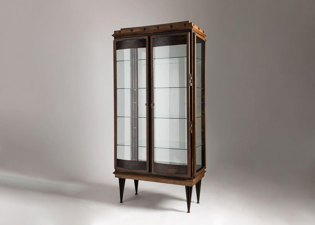 Tom Dixon, Vertical Vitrine Cabinet in Bronze, Glass & Steel, UK, Circa 1995 For Sale 3