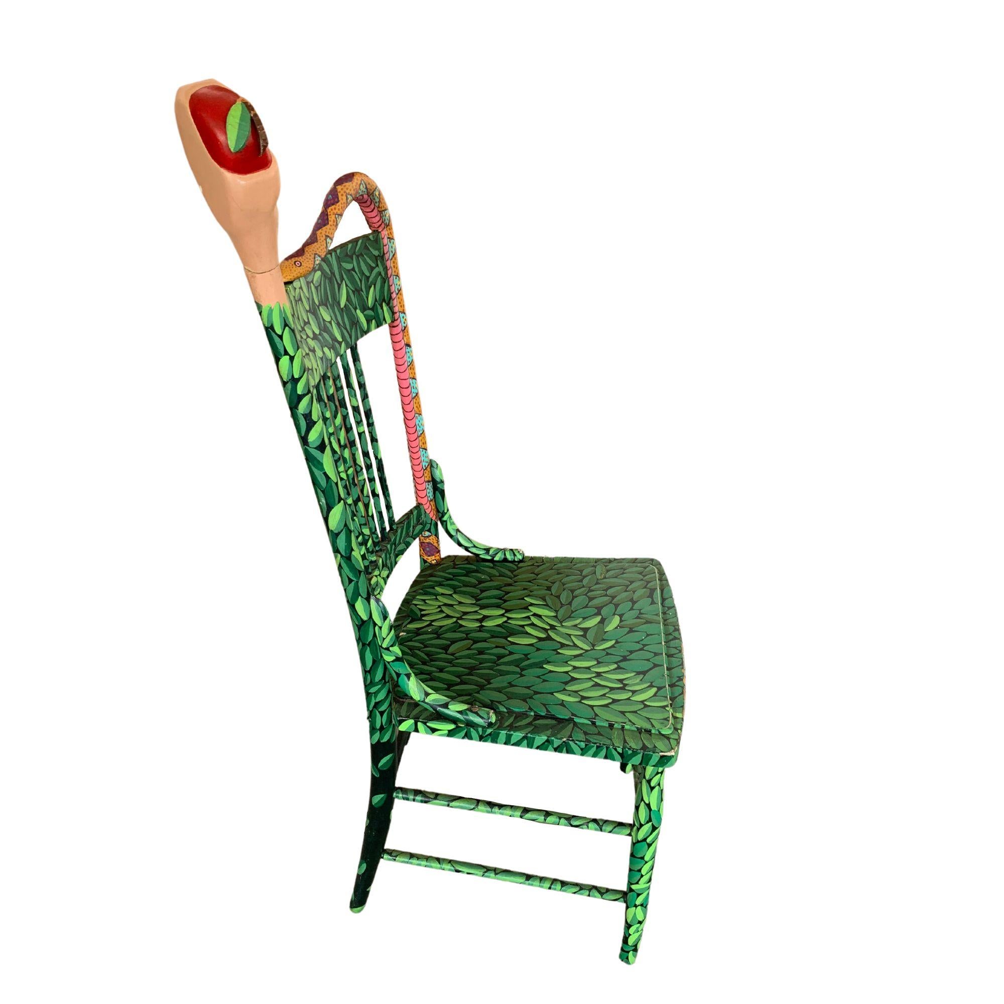 Tom Dolan Painted Adam and Eve Inspired Chair In Good Condition For Sale In Dallas, TX