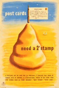 Original Vintage General Post Office Poster Post Cards Need A Stamp Eckersley