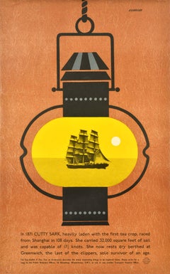Original Retro Travel Poster Cutty Sark Clipper Ship London UK Tom Eckersley