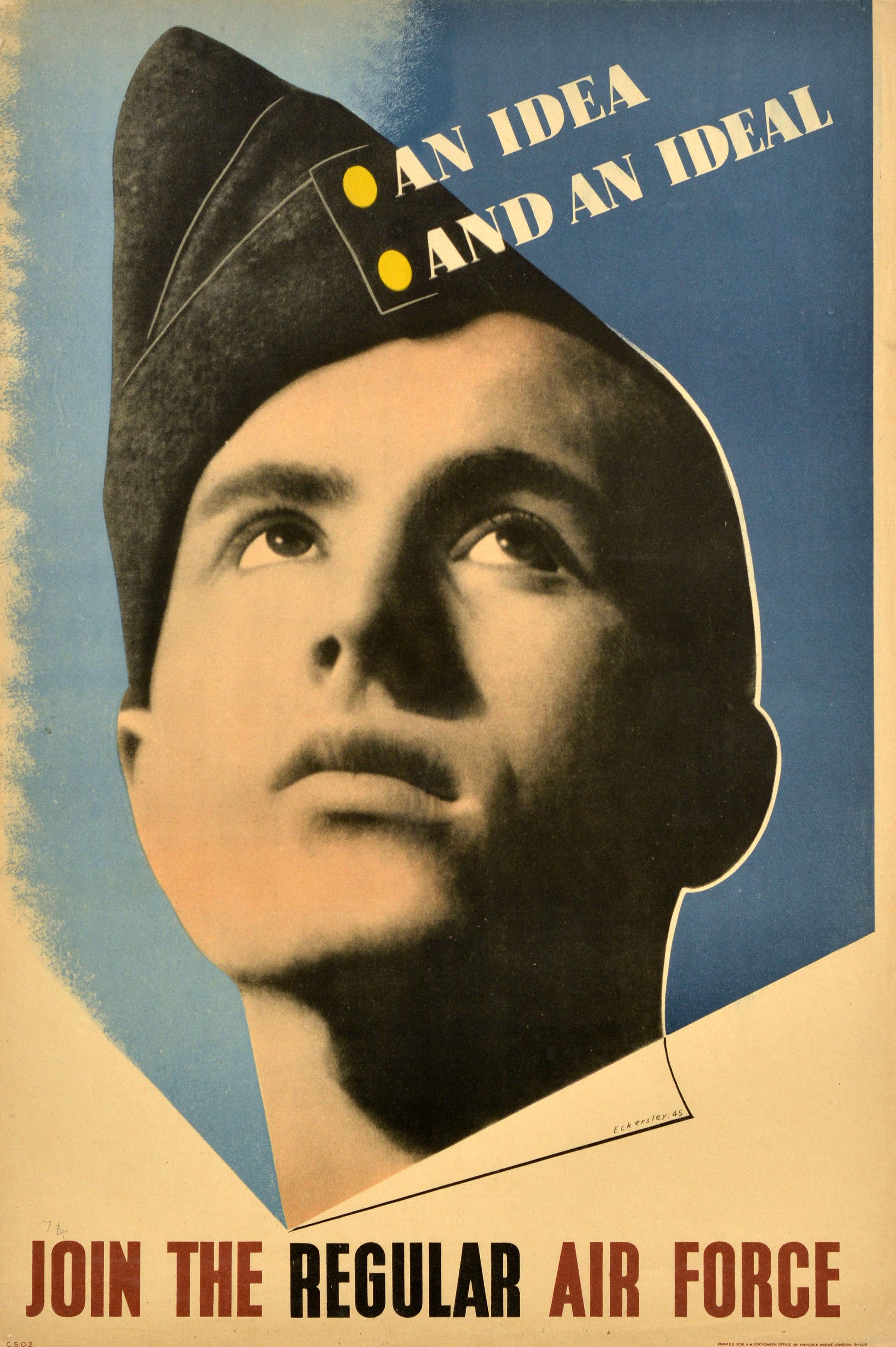 Tom Eckersley Print – Original Vintage WWII Rekrutierungsplakat Propaganda-Poster Idea And An Ideal Air Force, Original