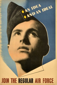 Original Vintage WWII Rekrutierungsplakat Propaganda-Poster Idea And An Ideal Air Force, Original