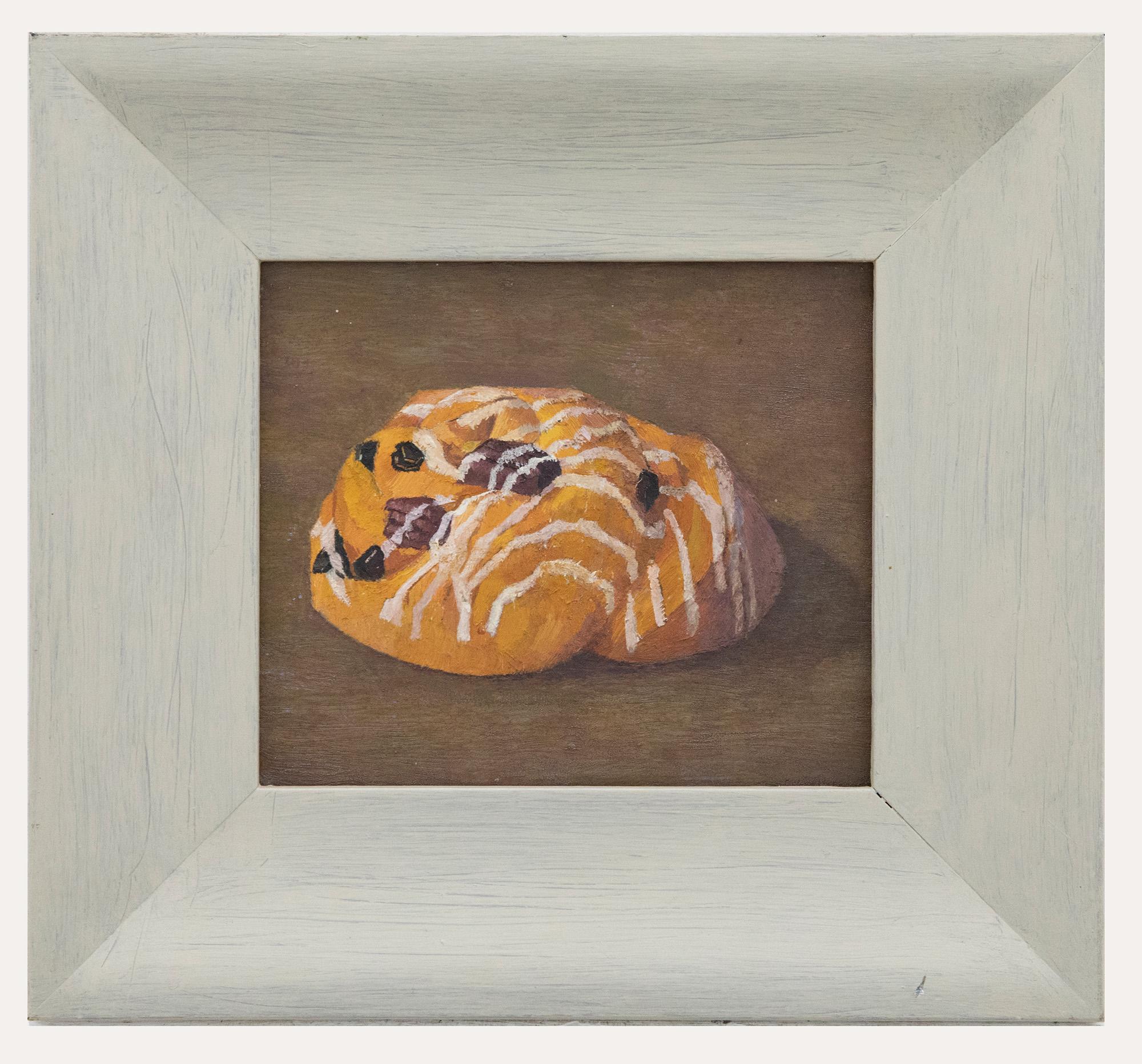 Tom Elliott Still-Life Painting - Tom Elliot (b.1965) - Framed Contemporary Oil, The Currant Bun