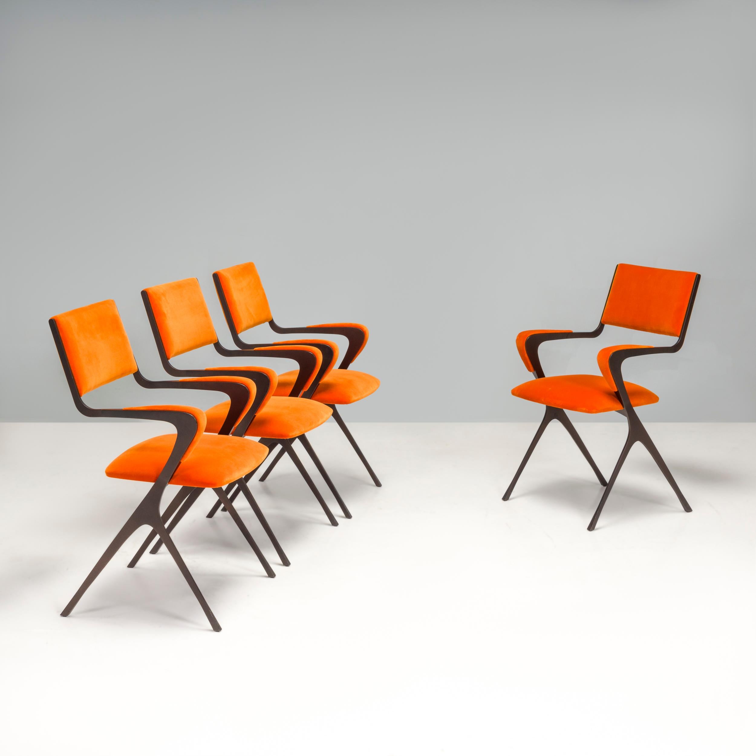 Tom Faulkner Orange Velvet Vienna Carver Dining Chair For Sale 4
