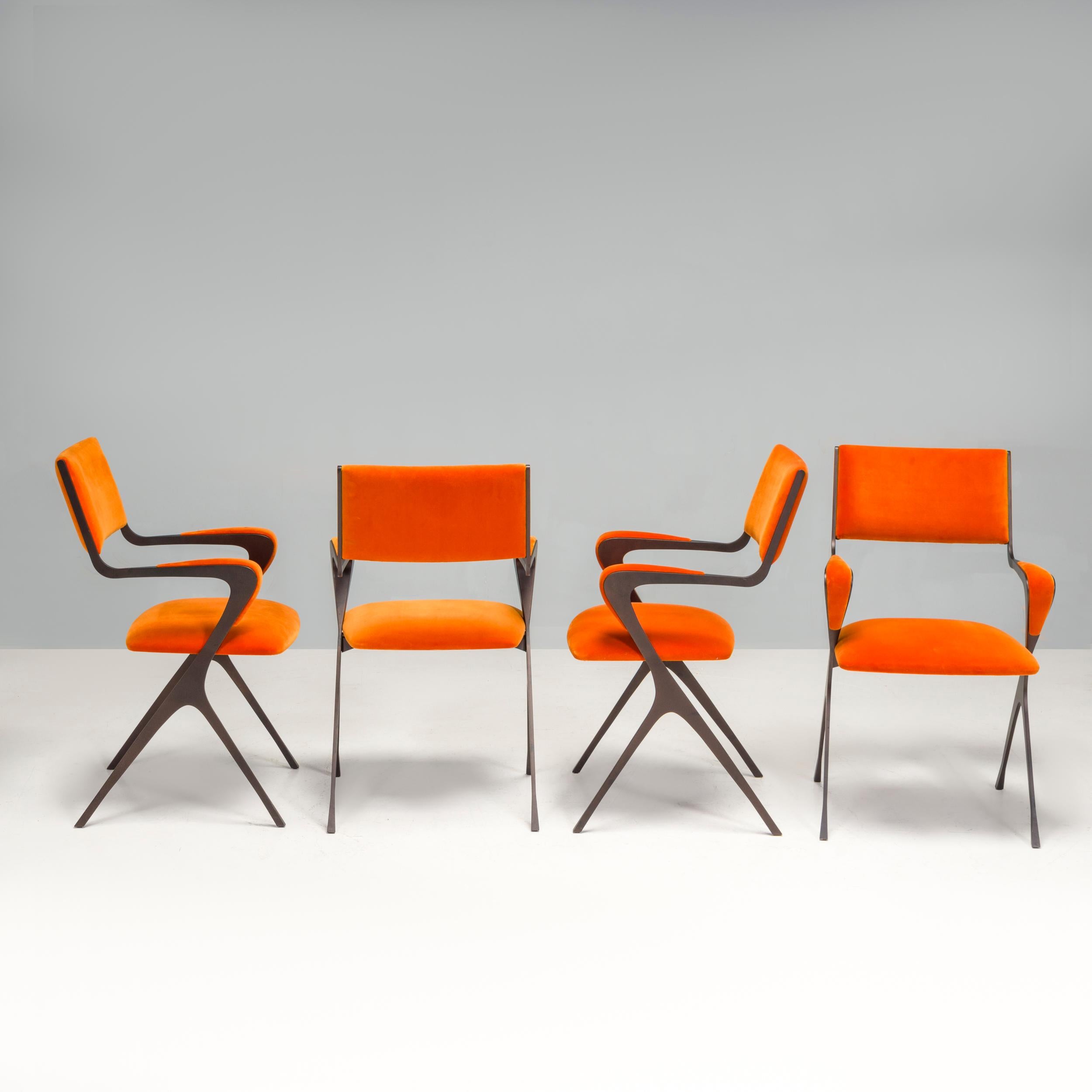 Tom Faulkner Orange Velvet Vienna Carver Dining Chair For Sale 5