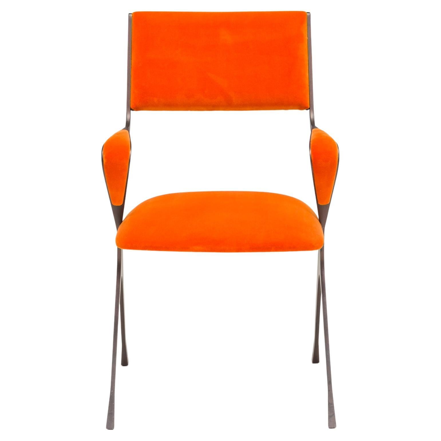 Tom Faulkner Orange Velvet Vienna Carver Dining Chair For Sale