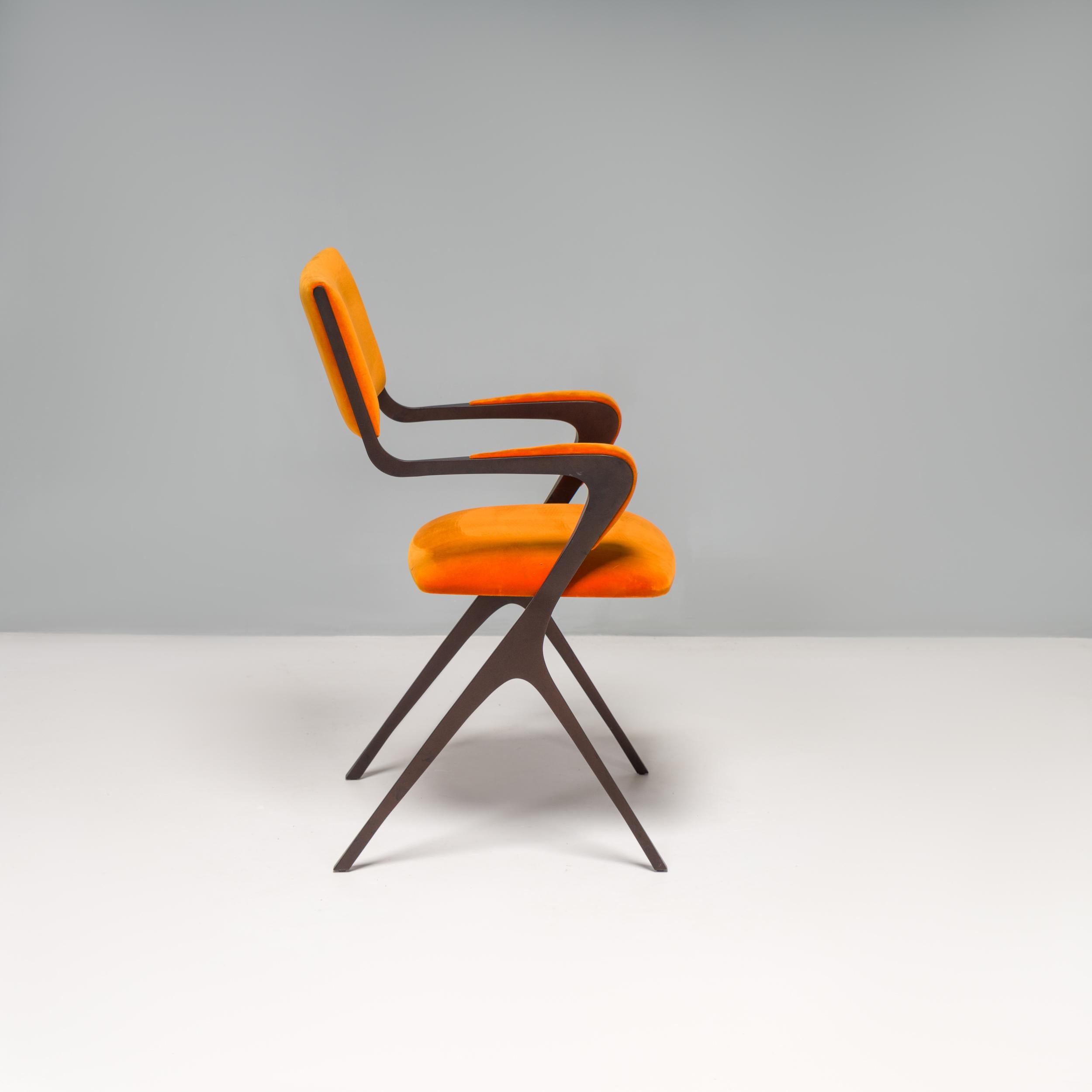Tom Faulkner Orange Velvet Vienna Carver Dining Chairs, Set of 10 In Good Condition In London, GB